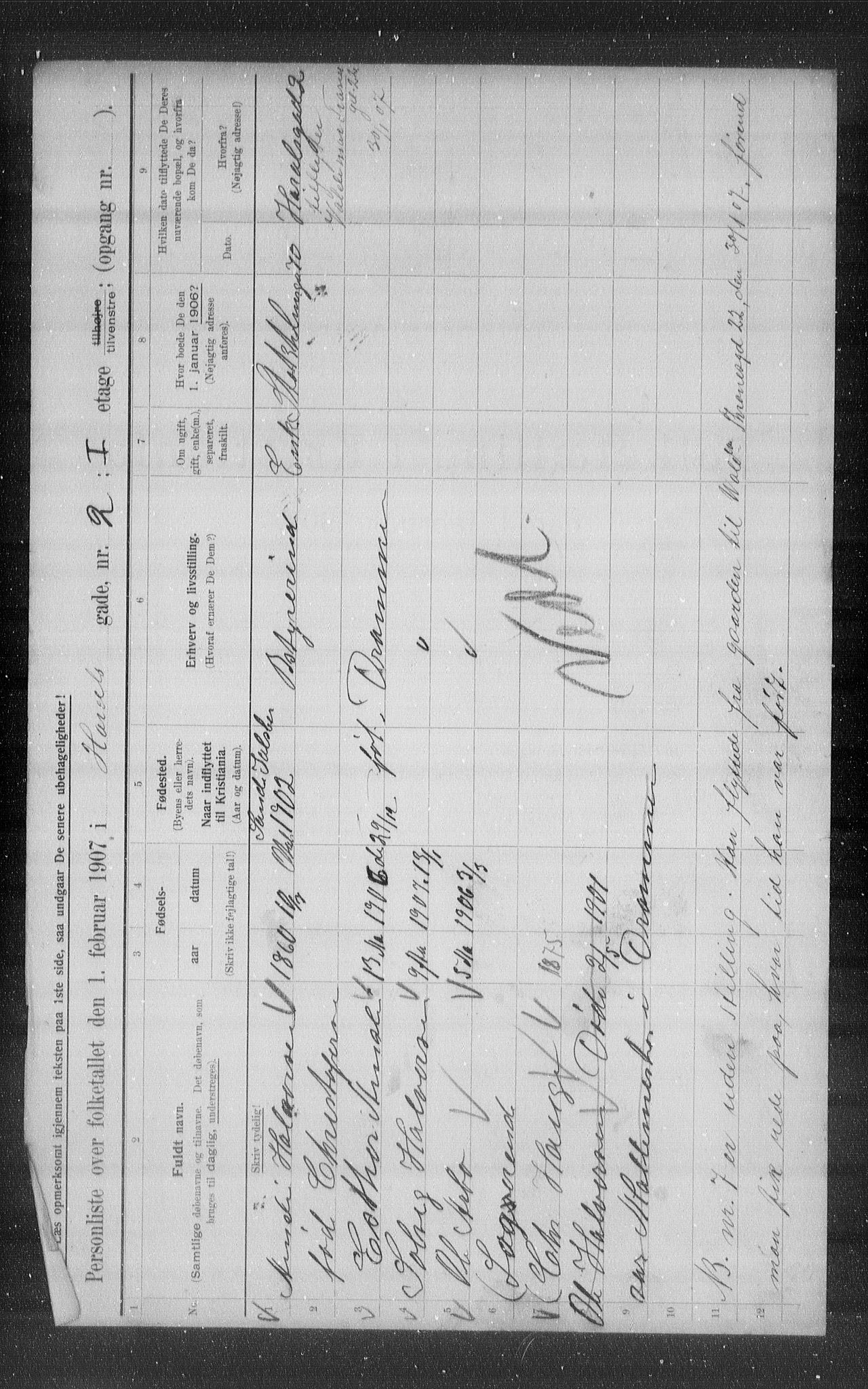 OBA, Municipal Census 1907 for Kristiania, 1907, p. 17956