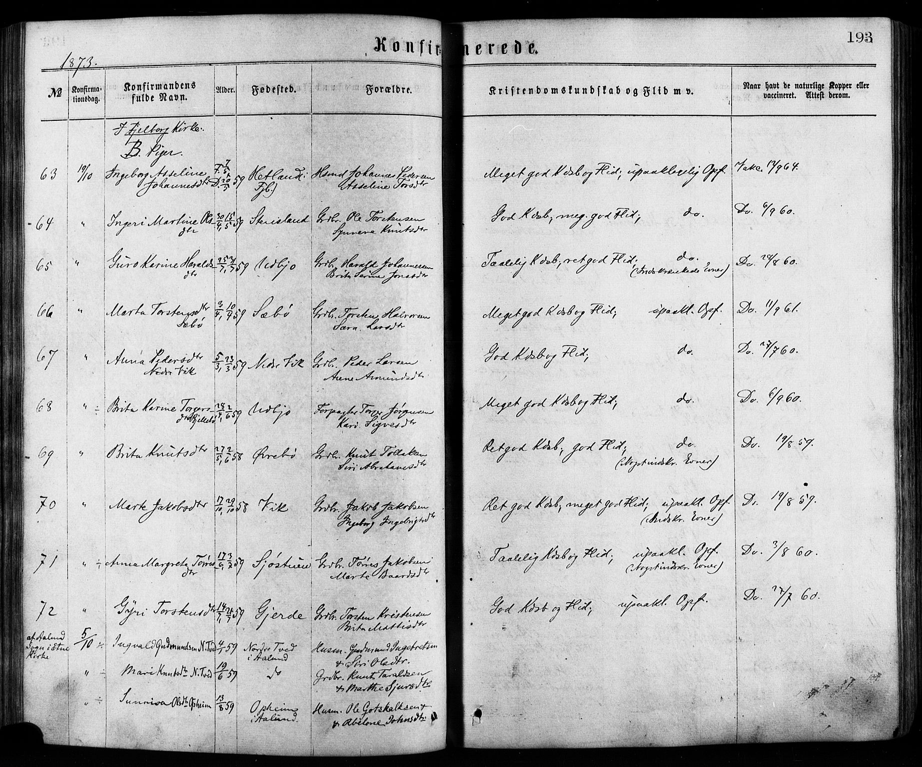 Fjelberg sokneprestembete, SAB/A-75201/H/Haa: Parish register (official) no. A 8, 1866-1879, p. 193