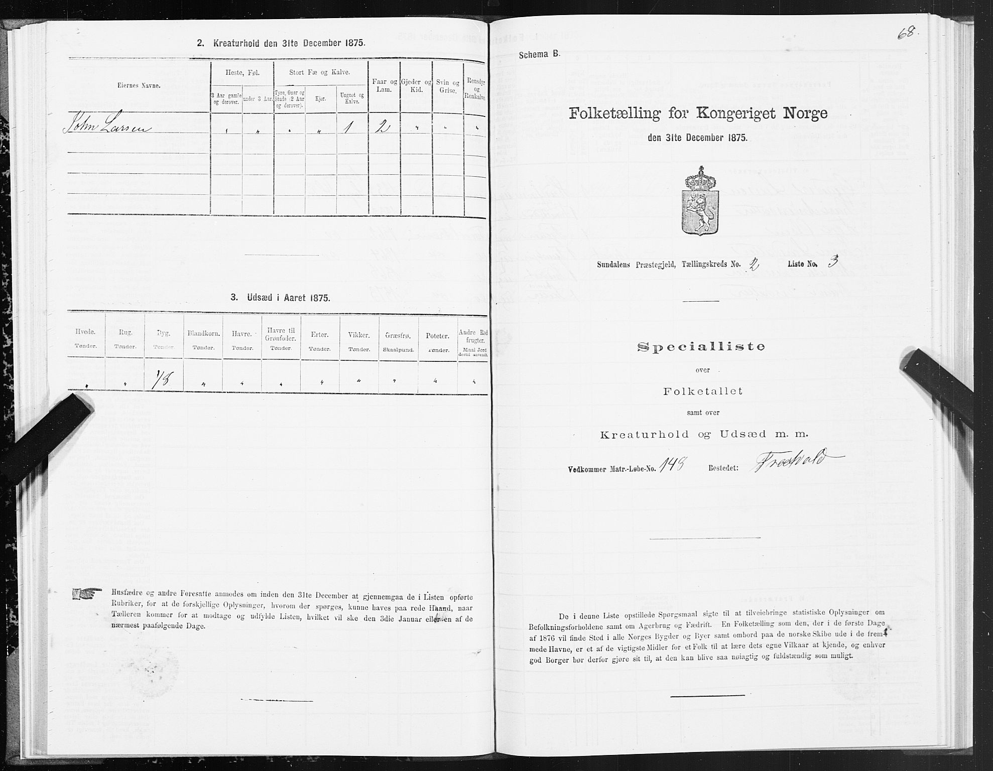 SAT, 1875 census for 1563P Sunndal, 1875, p. 1068