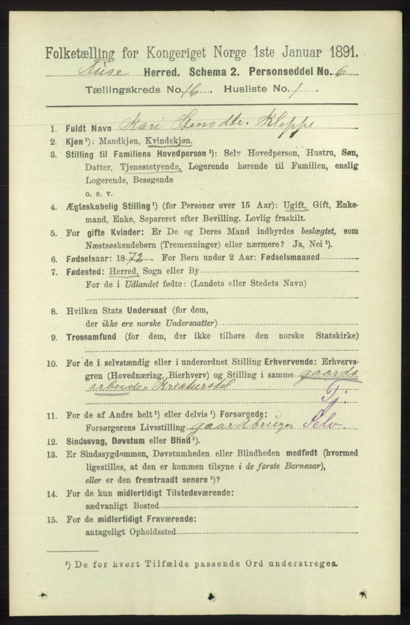 RA, 1891 census for 1241 Fusa, 1891, p. 3603