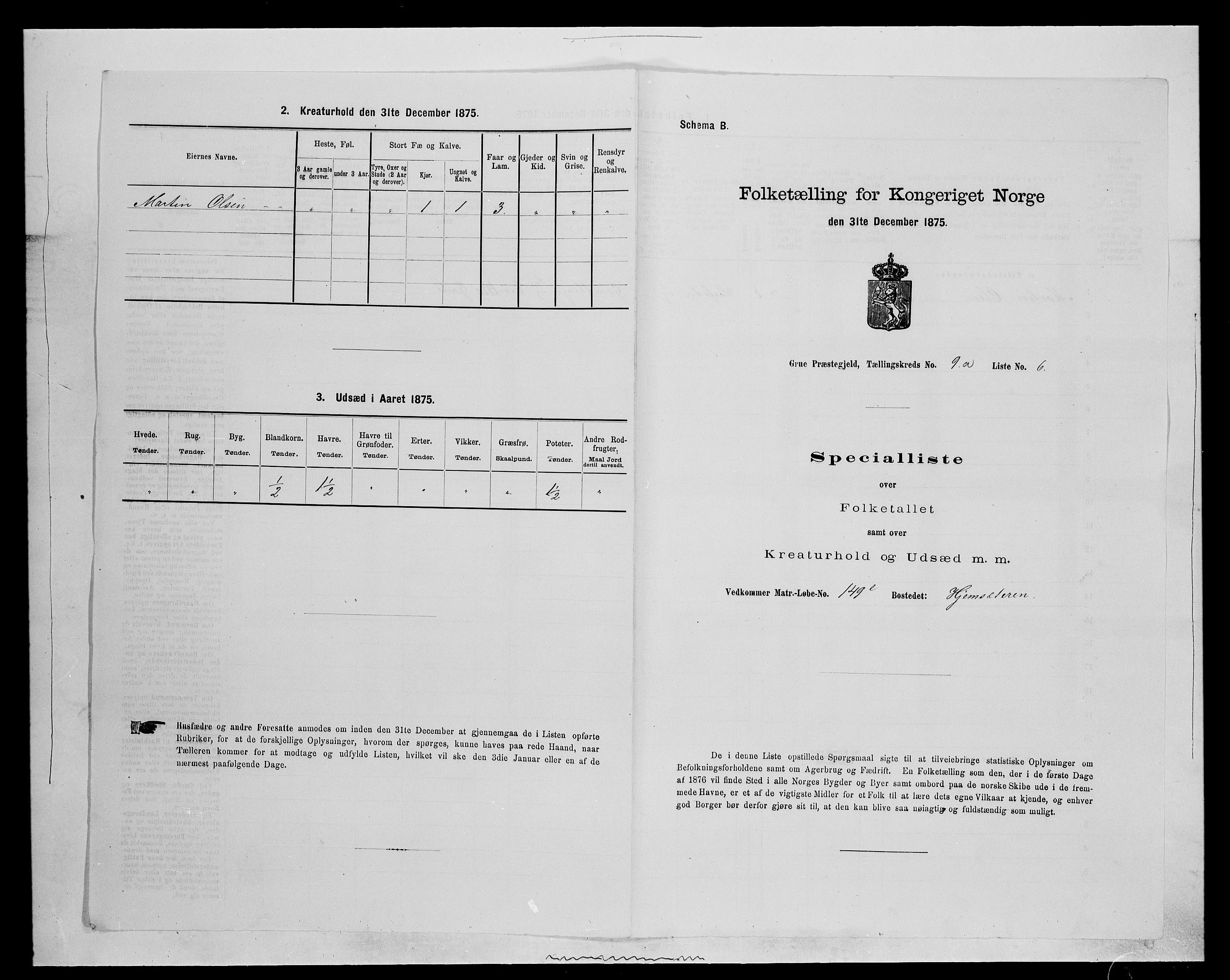 SAH, 1875 census for 0423P Grue, 1875, p. 1577