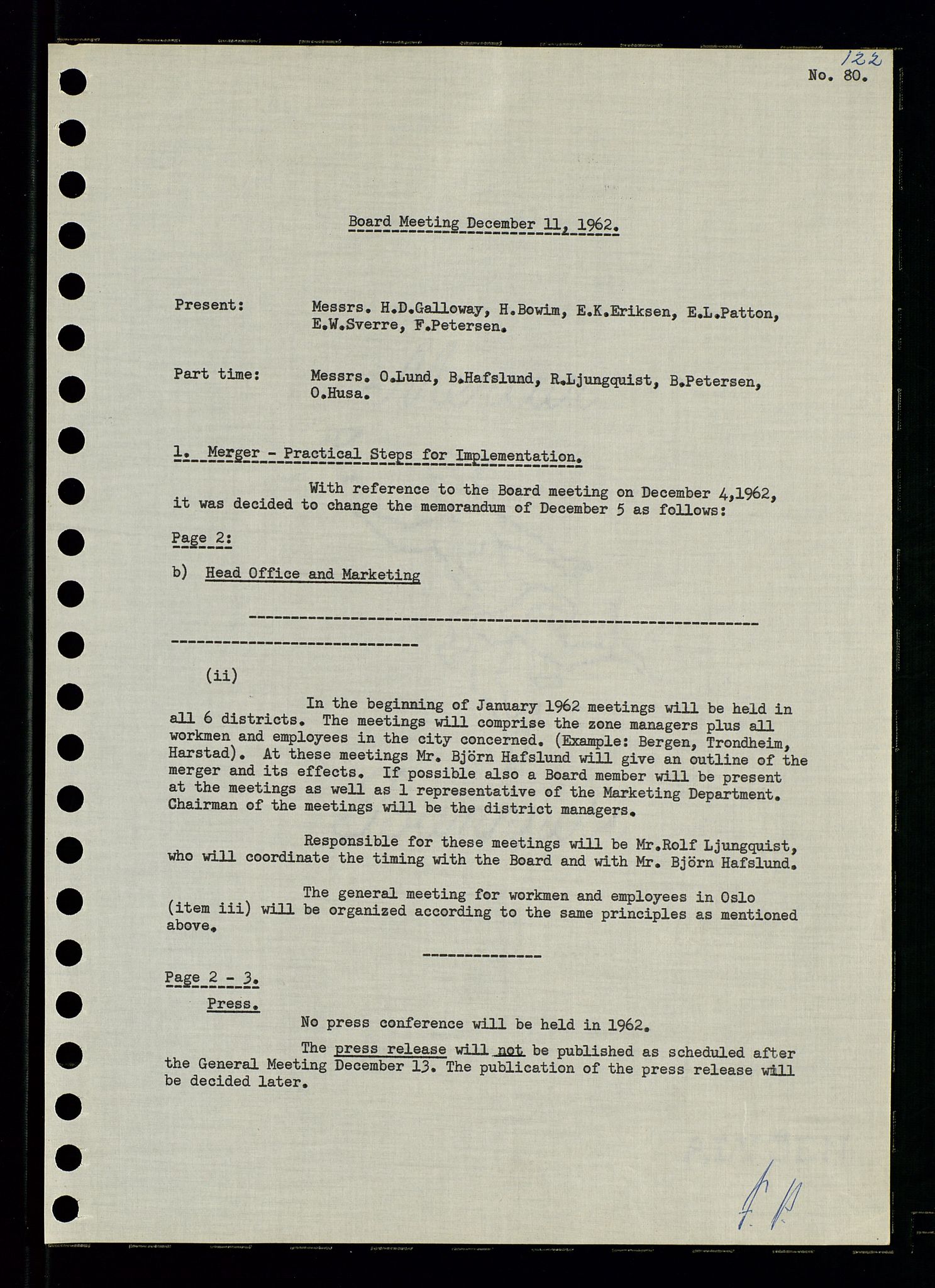 Pa 0982 - Esso Norge A/S, AV/SAST-A-100448/A/Aa/L0001/0003: Den administrerende direksjon Board minutes (styrereferater) / Den administrerende direksjon Board minutes (styrereferater), 1962, p. 122