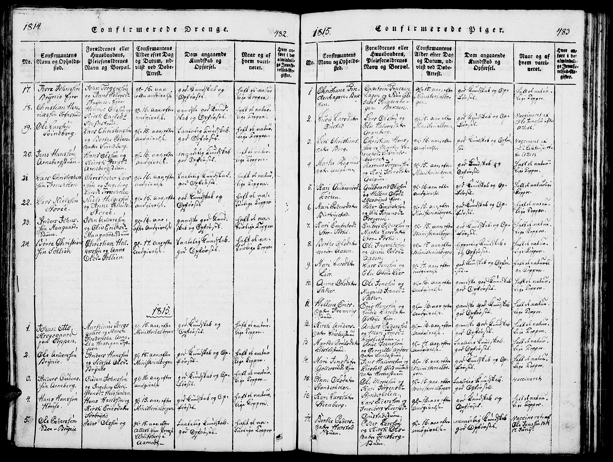 Romedal prestekontor, SAH/PREST-004/K/L0002: Parish register (official) no. 2, 1814-1828, p. 482-483