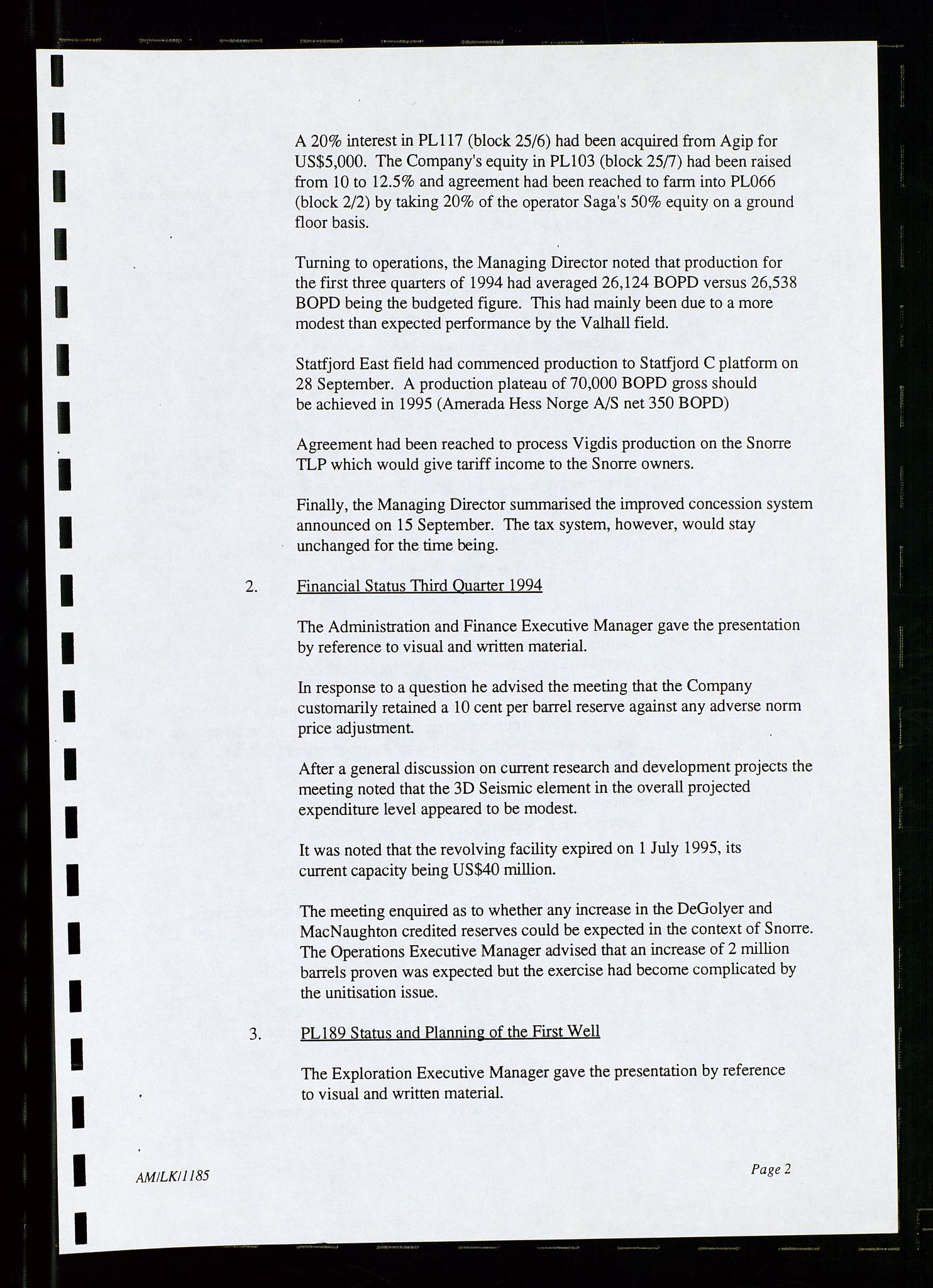 Pa 1766 - Hess Norge AS, AV/SAST-A-102451/A/Aa/L0001: Referater og sakspapirer, 1995-1997, p. 12