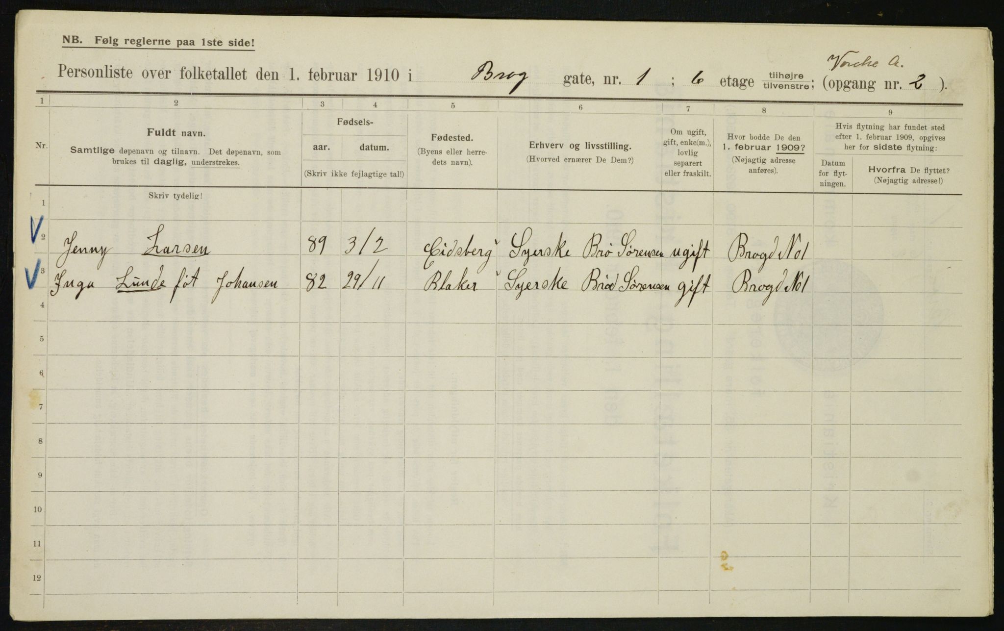 OBA, Municipal Census 1910 for Kristiania, 1910, p. 9289