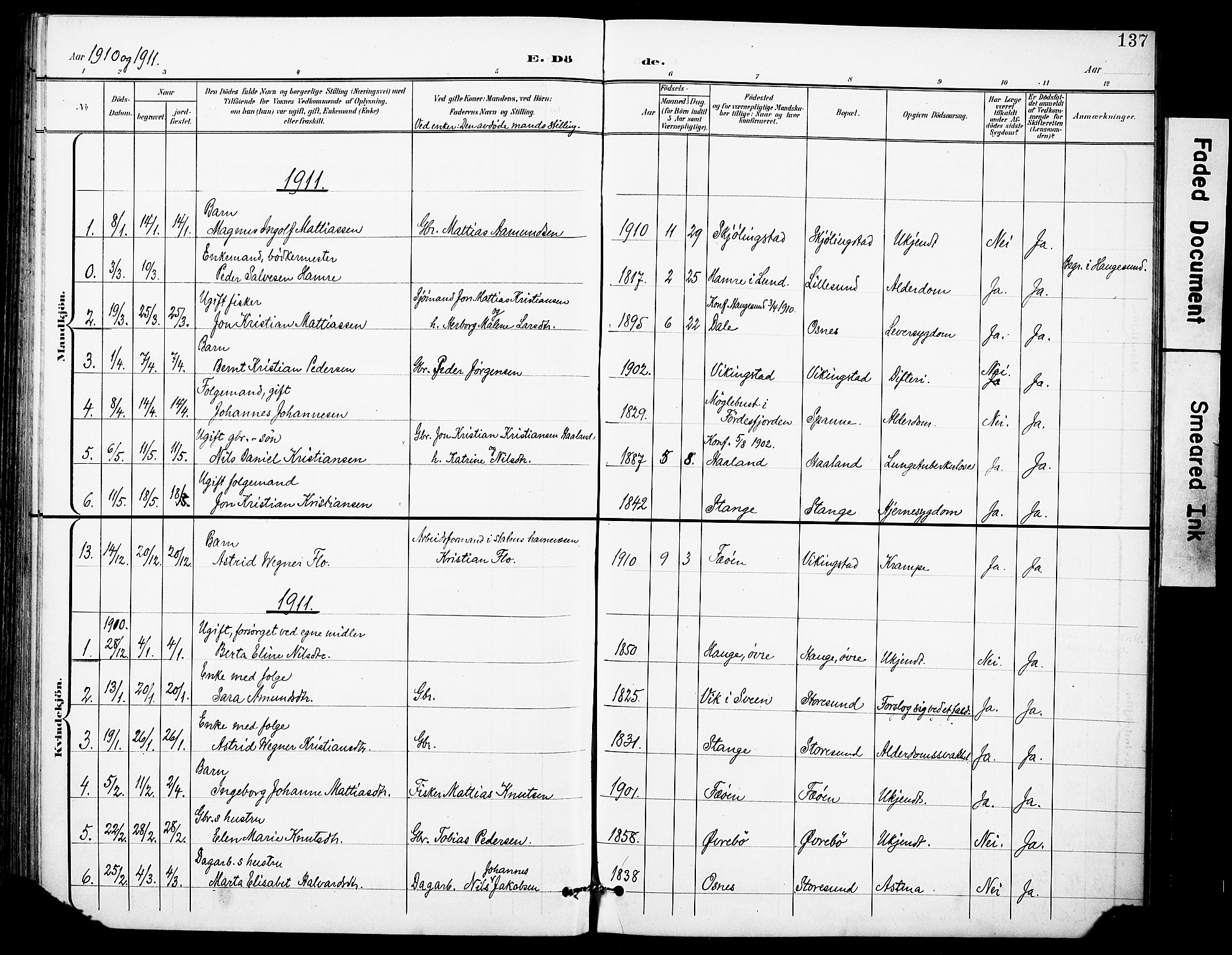 Torvastad sokneprestkontor, SAST/A -101857/H/Ha/Haa/L0017: Parish register (official) no. A 16, 1899-1911, p. 137