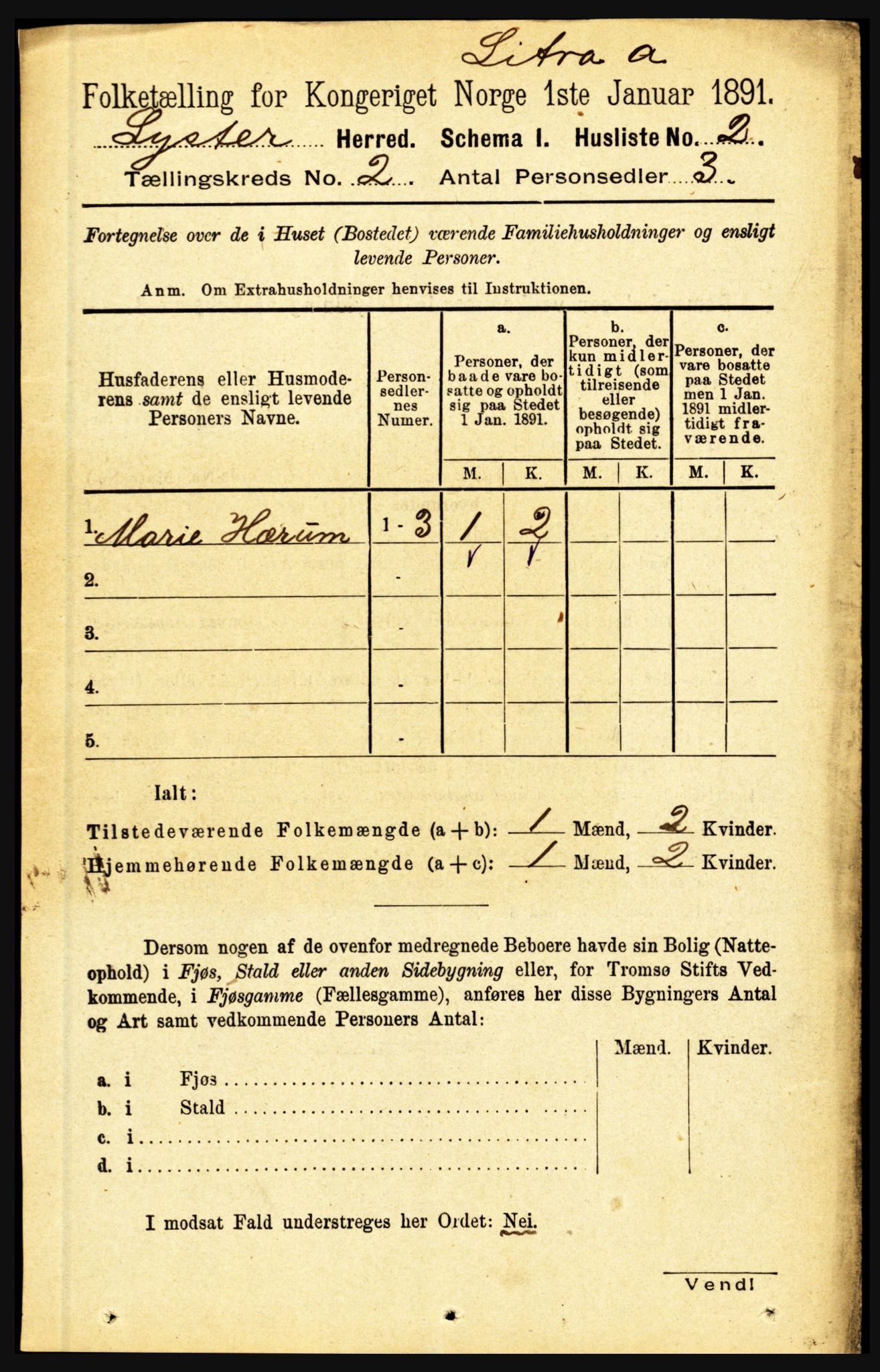 RA, 1891 census for 1426 Luster, 1891, p. 777