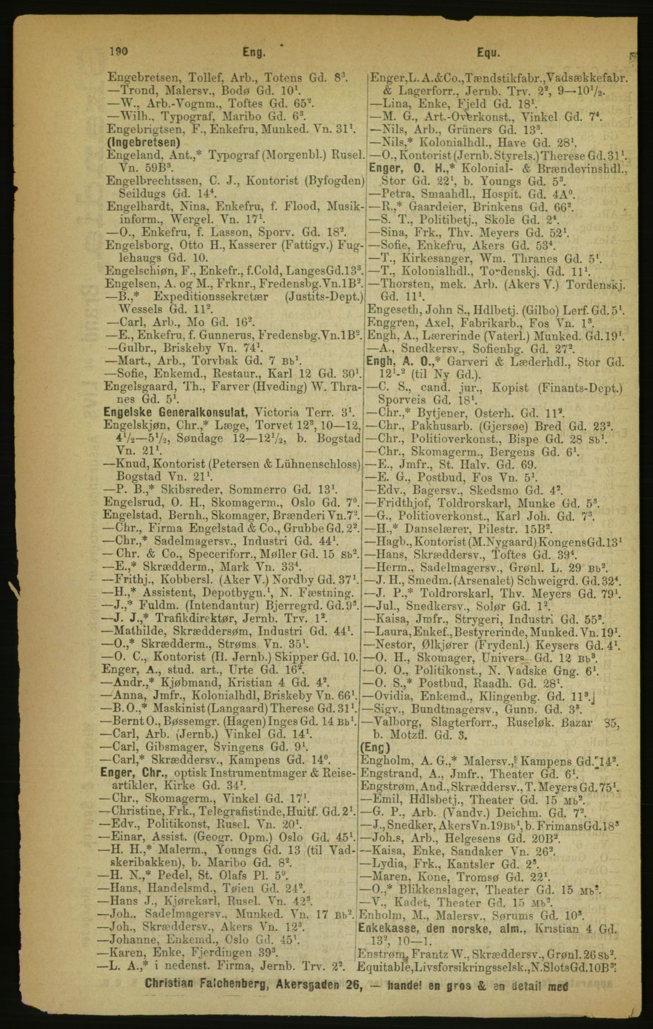 Kristiania/Oslo adressebok, PUBL/-, 1888, p. 190