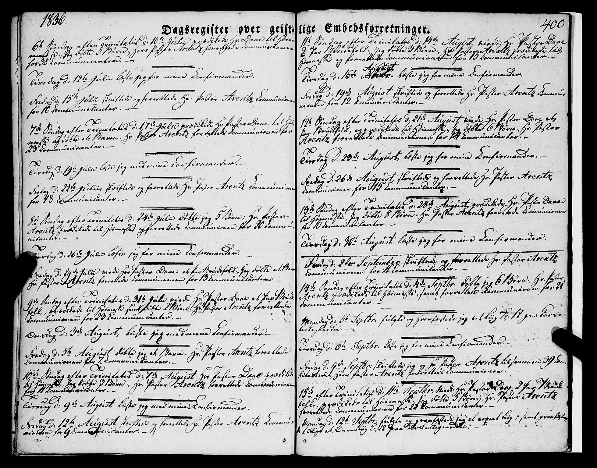 Korskirken sokneprestembete, AV/SAB-A-76101/H/Haa/L0050: Parish register (official) no. F 1, 1821-1869, p. 400