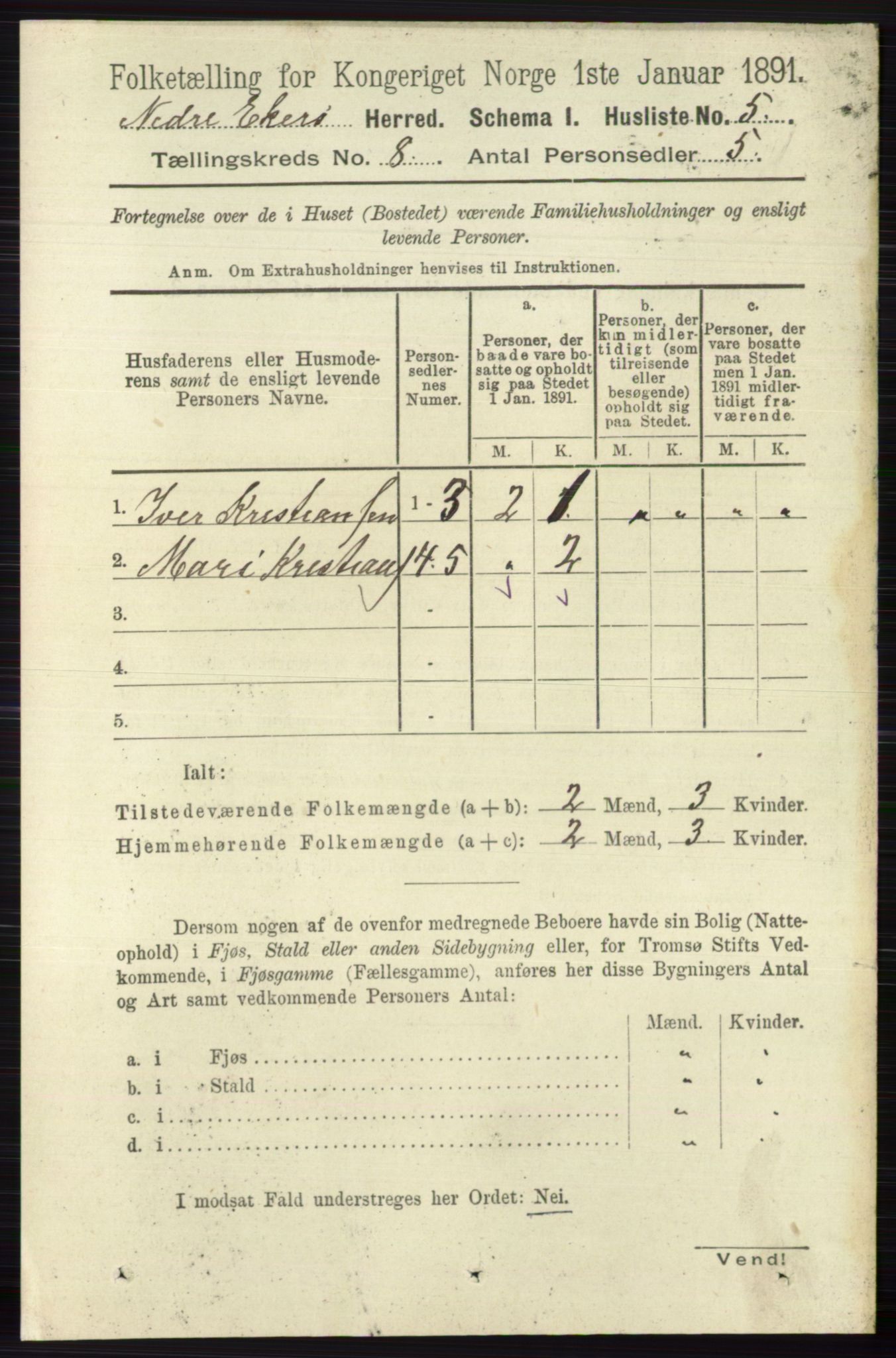 RA, 1891 census for 0625 Nedre Eiker, 1891, p. 3901