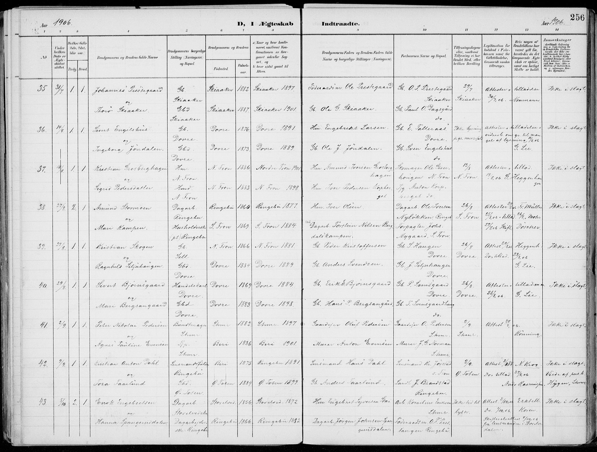 Lillehammer prestekontor, AV/SAH-PREST-088/H/Ha/Haa/L0001: Parish register (official) no. 1, 1901-1916, p. 256