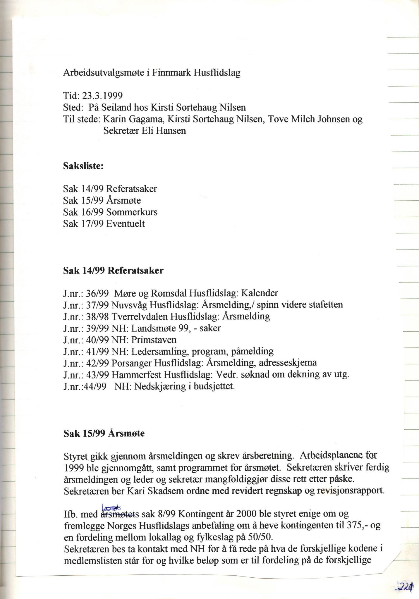 Finnmark Husflidslag, FMFB/A-1134/A/L0004: Møtebok, 1995-2000, p. 227