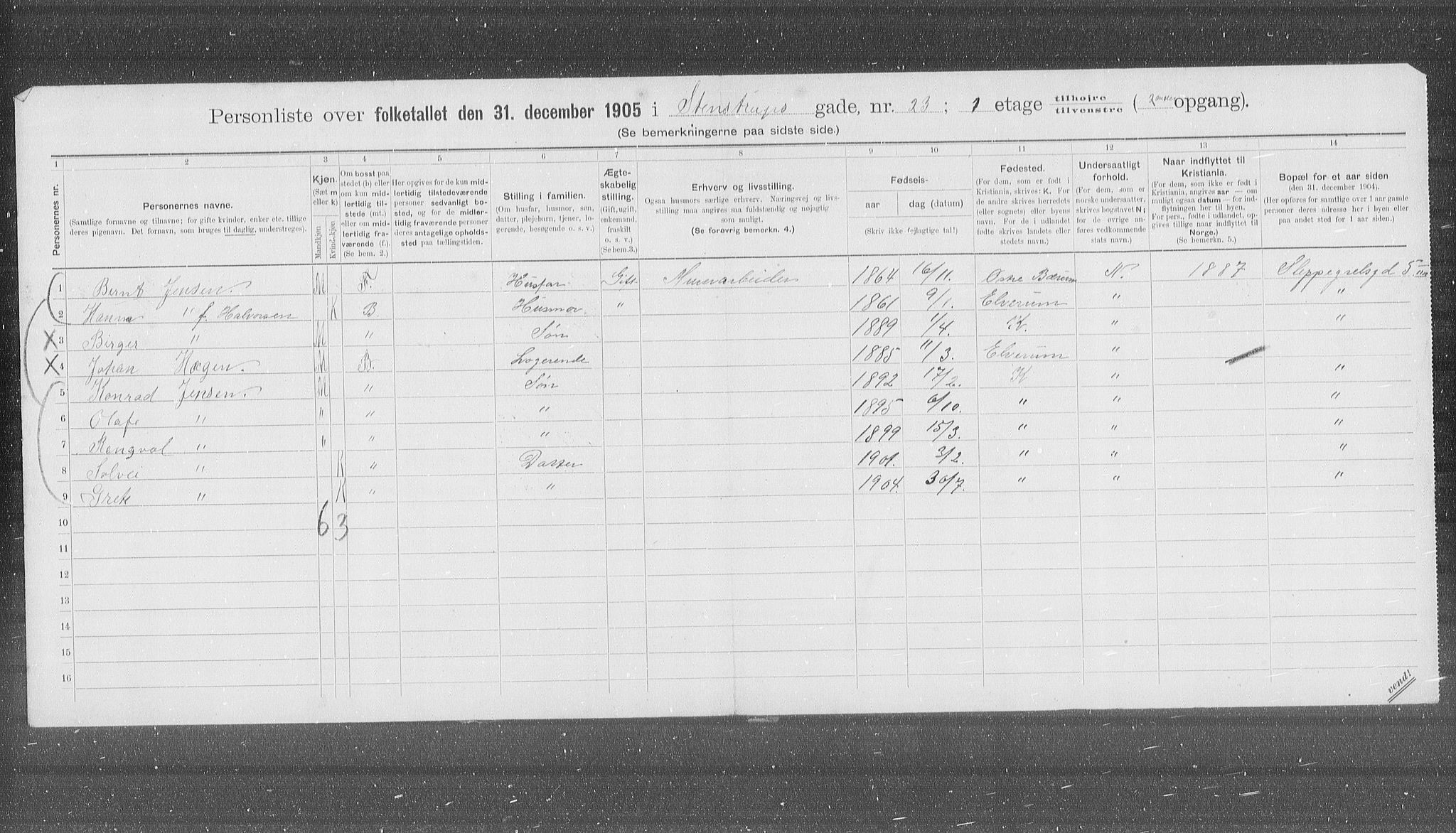 OBA, Municipal Census 1905 for Kristiania, 1905, p. 52897