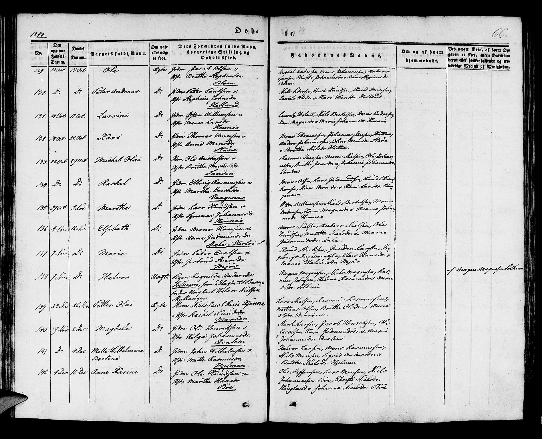 Manger sokneprestembete, AV/SAB-A-76801/H/Haa: Parish register (official) no. A 5, 1839-1848, p. 66