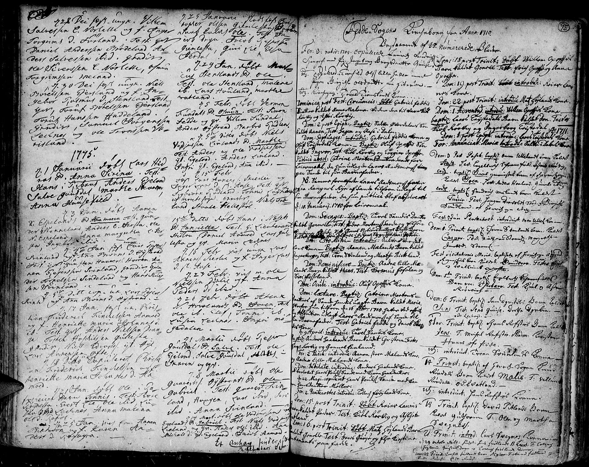Kvinesdal sokneprestkontor, AV/SAK-1111-0026/F/Fa/Fab/L0001: Parish register (official) no. A 1 /1, 1710-1788, p. 95