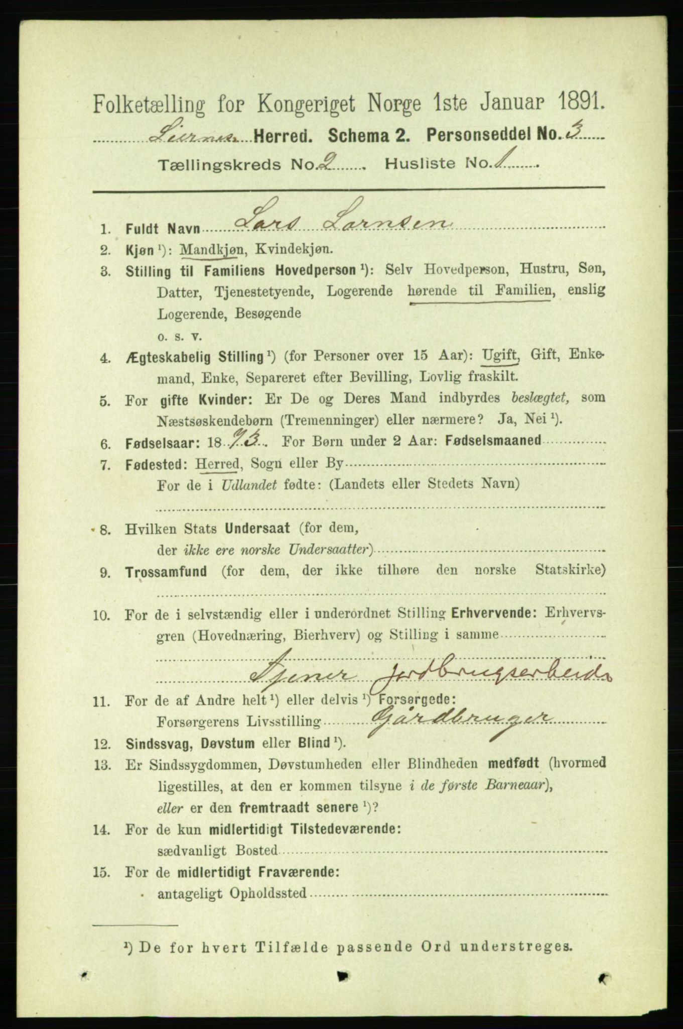 RA, 1891 census for 1737 Lierne, 1891, p. 535