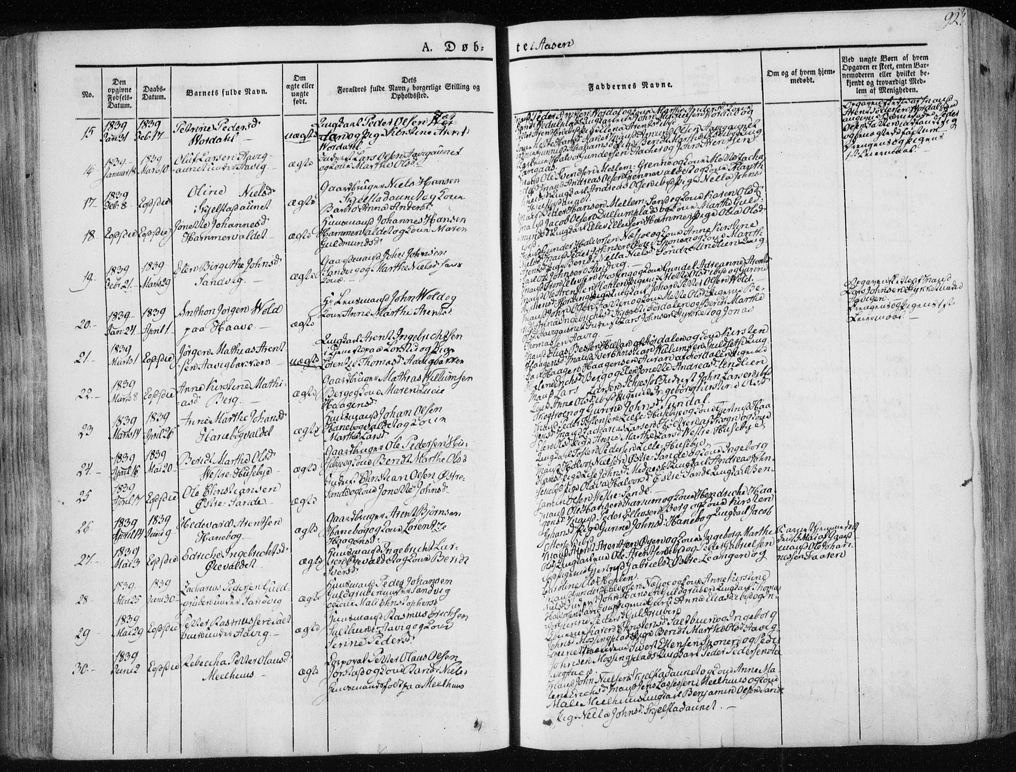 Ministerialprotokoller, klokkerbøker og fødselsregistre - Nord-Trøndelag, SAT/A-1458/713/L0115: Parish register (official) no. 713A06, 1838-1851, p. 92