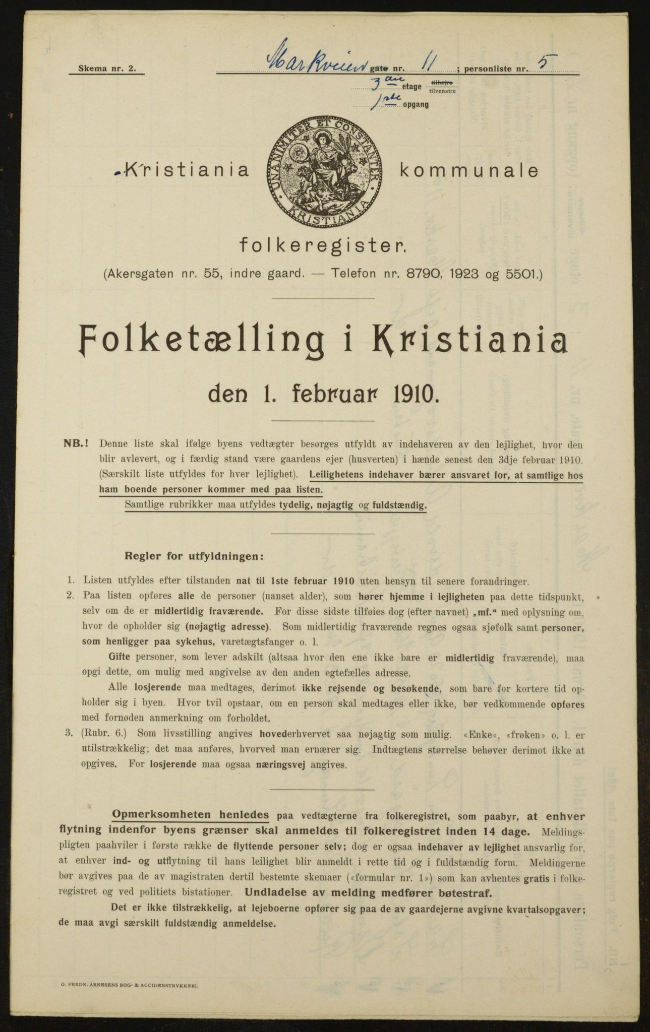 OBA, Municipal Census 1910 for Kristiania, 1910, p. 61173