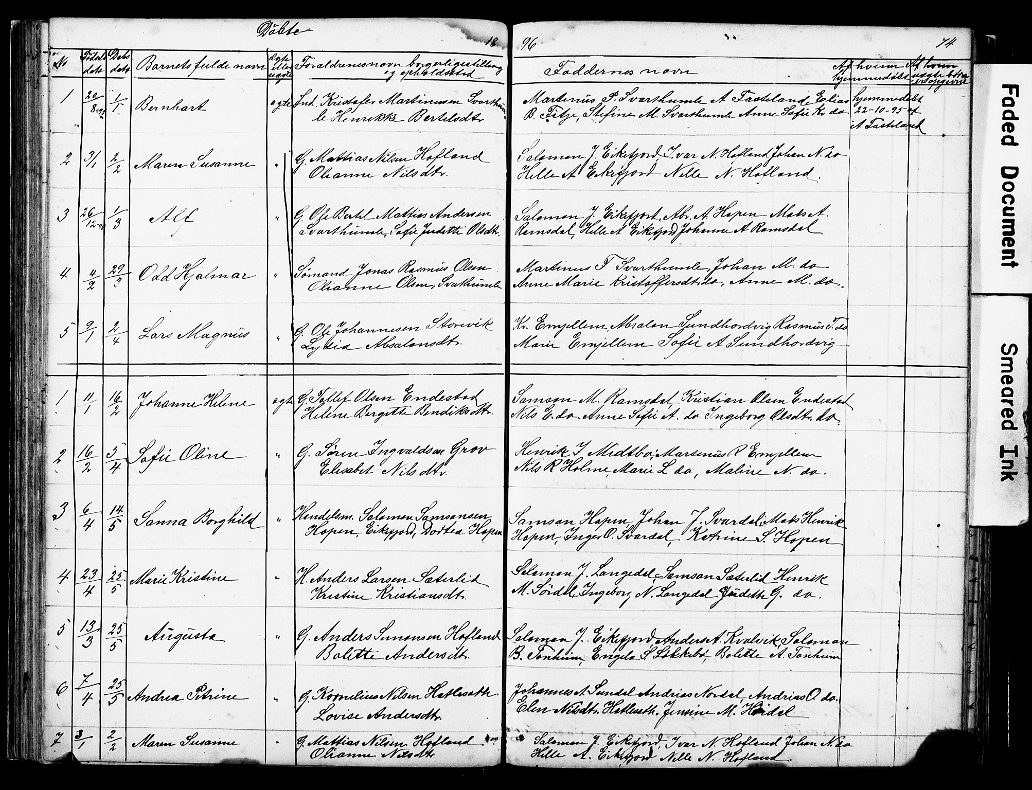 Kinn sokneprestembete, SAB/A-80801/H/Hab/Habe/L0001: Parish register (copy) no. E 1, 1864-1899, p. 74