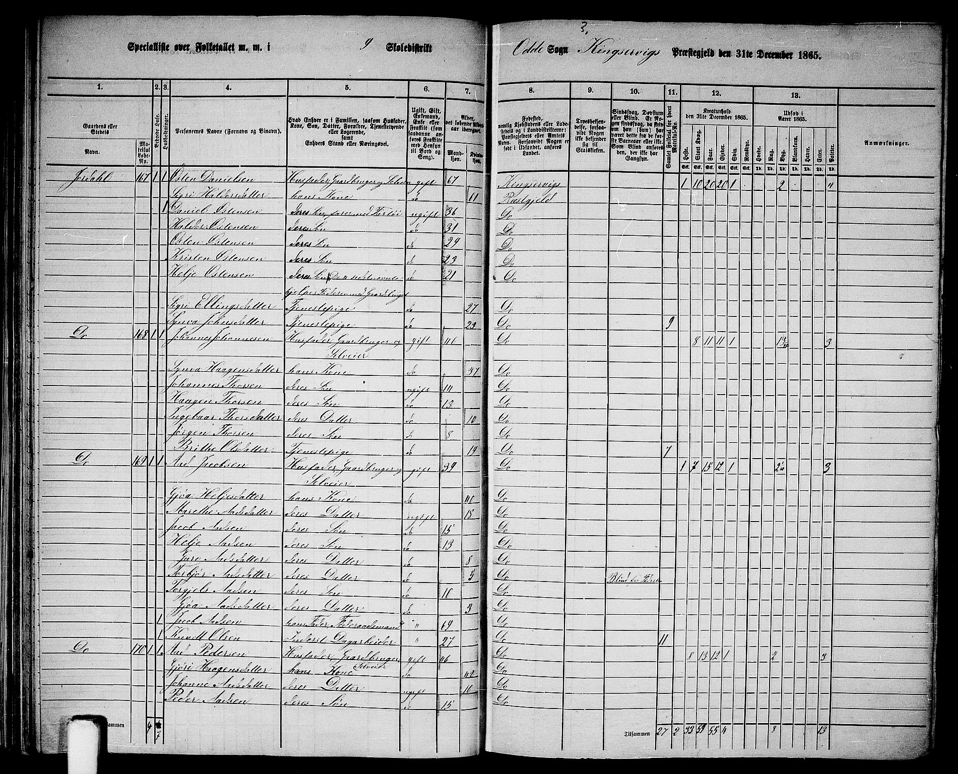 RA, 1865 census for Kinsarvik, 1865, p. 45