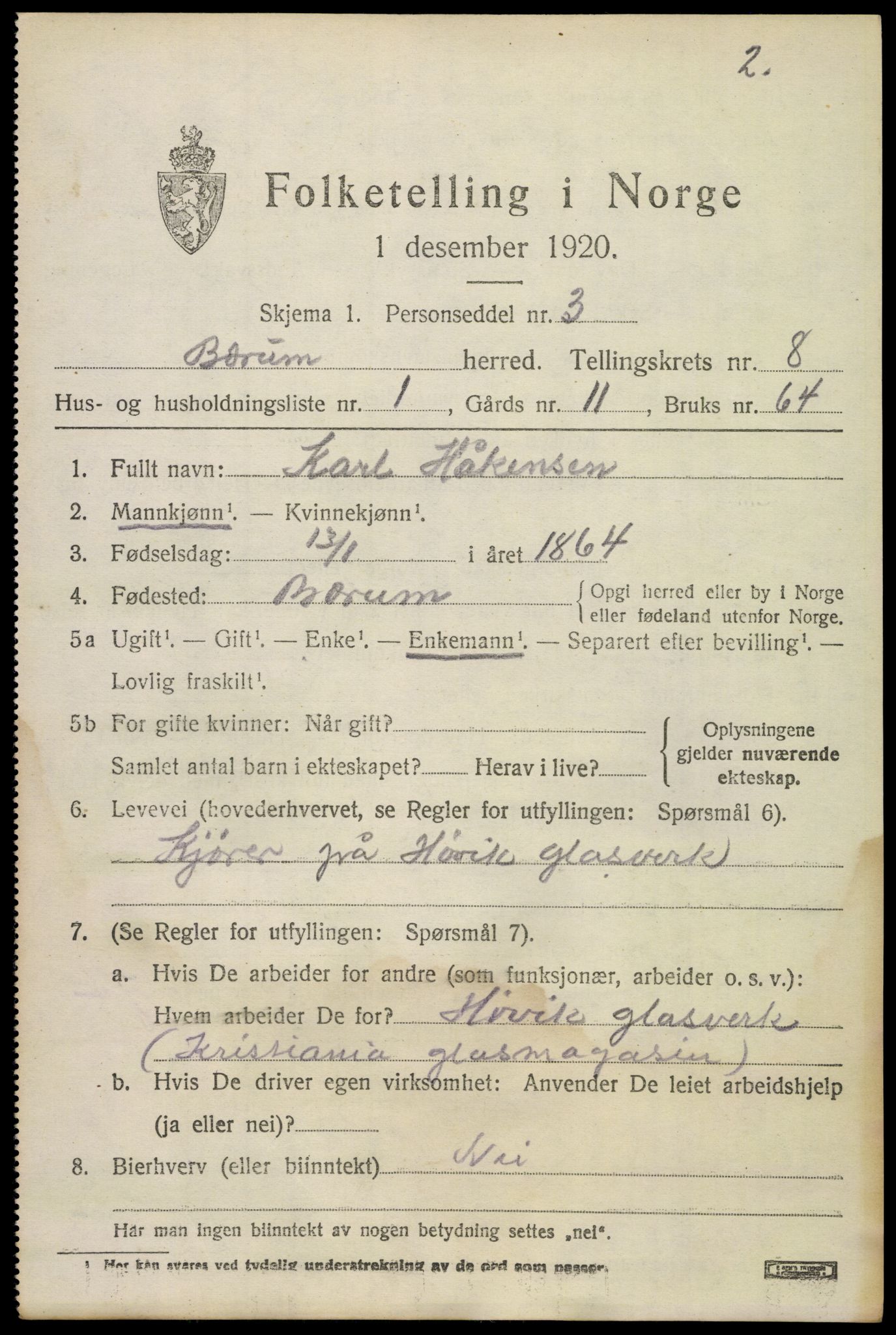 SAO, 1920 census for Bærum, 1920, p. 18200