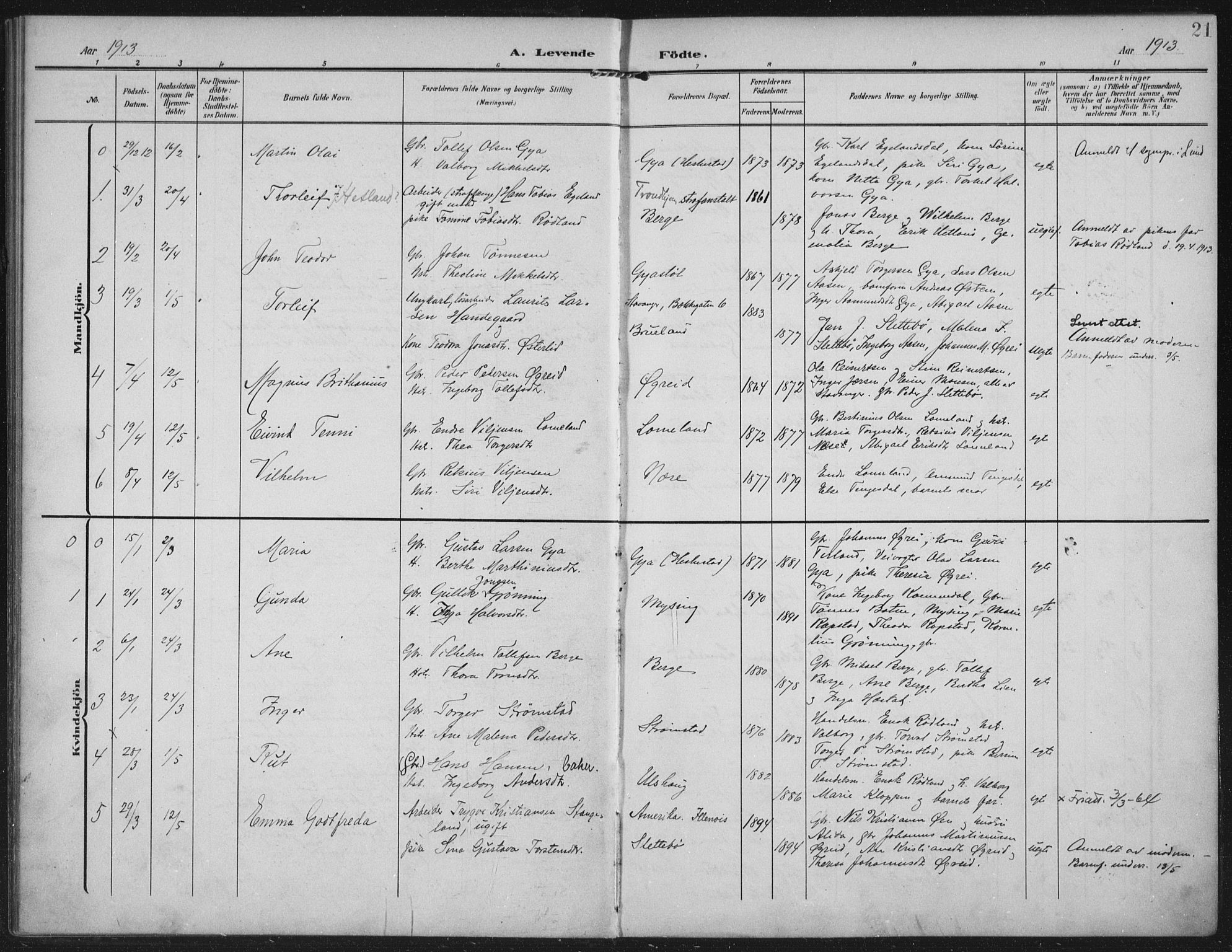 Helleland sokneprestkontor, SAST/A-101810: Parish register (official) no. A 12, 1906-1923, p. 21