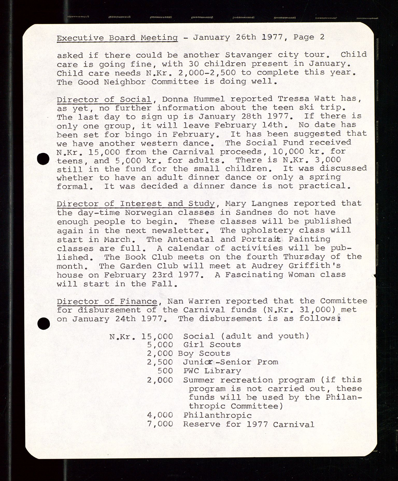 PA 1547 - Petroleum Wives Club, AV/SAST-A-101974/A/Aa/L0001: Board and General Meeting, 1970-1983