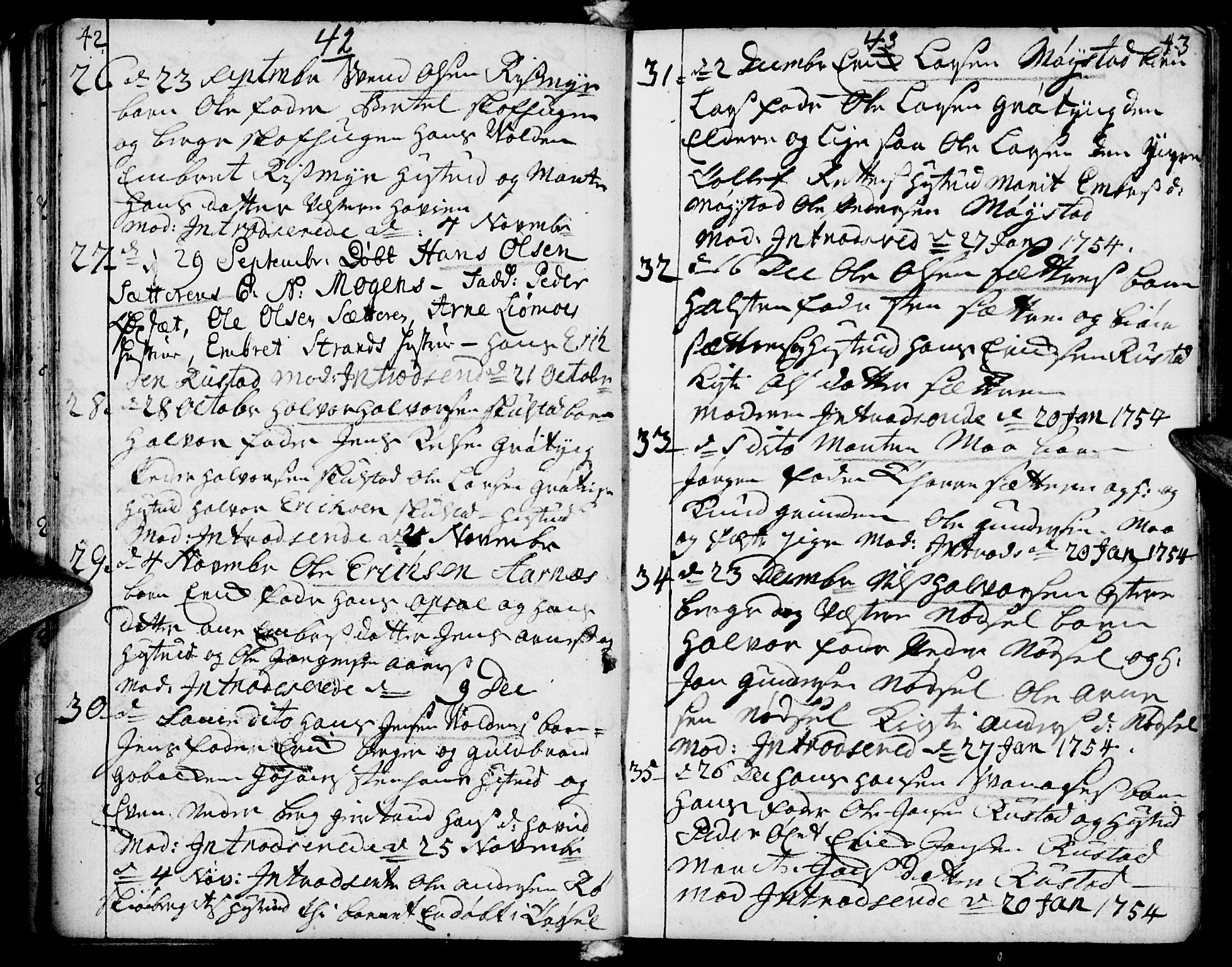 Elverum prestekontor, AV/SAH-PREST-044/H/Ha/Haa/L0002: Parish register (official) no. 2, 1751-1756, p. 42-43