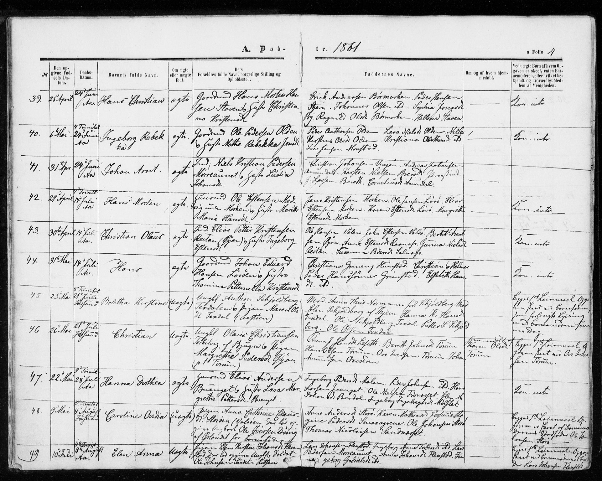 Ministerialprotokoller, klokkerbøker og fødselsregistre - Sør-Trøndelag, SAT/A-1456/655/L0678: Parish register (official) no. 655A07, 1861-1873, p. 4