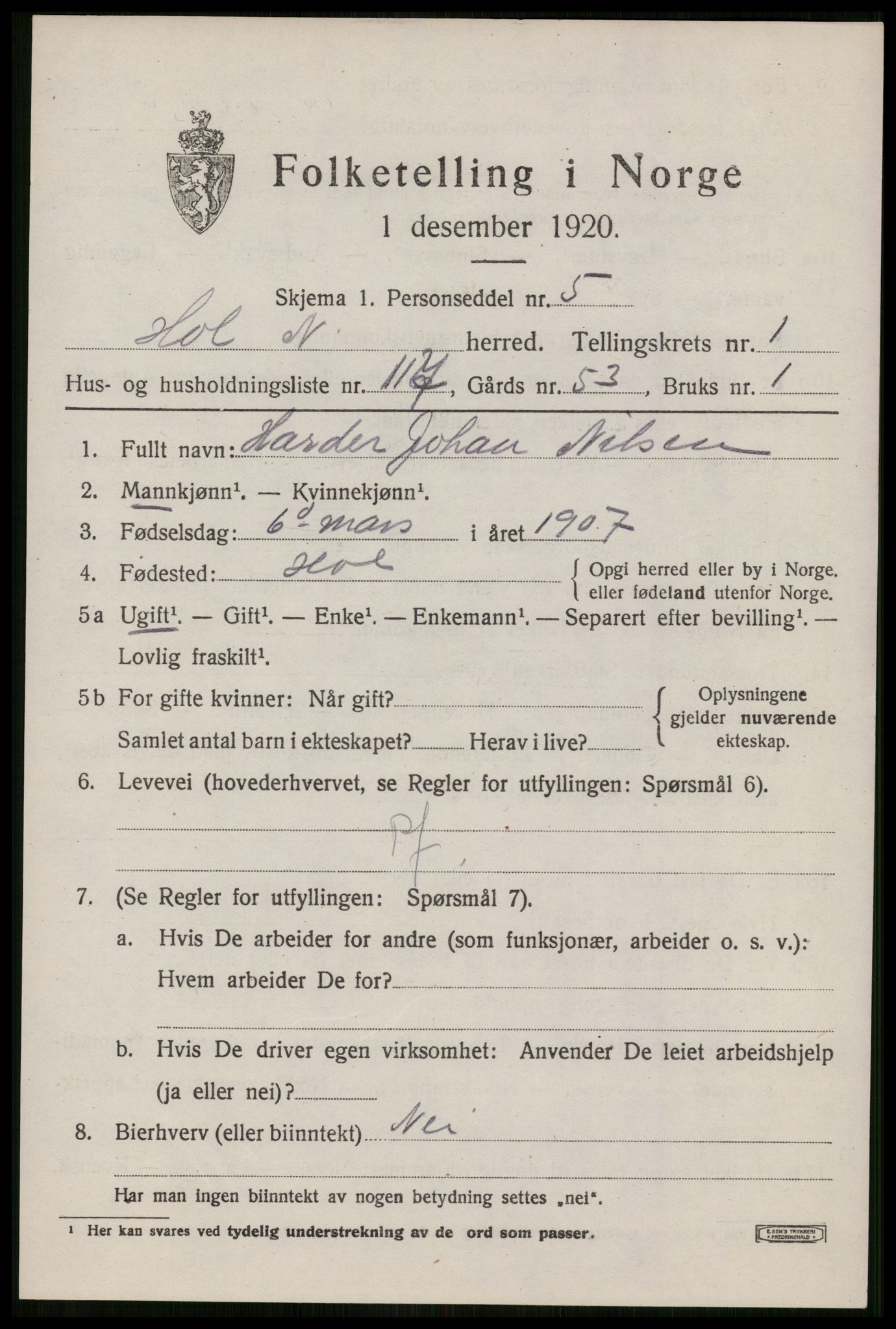 SAT, 1920 census for Hol, 1920, p. 1915