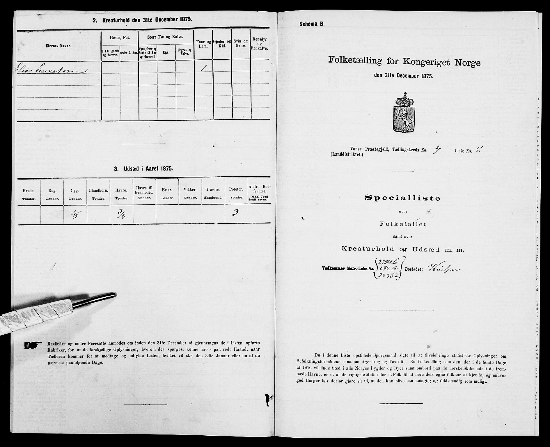 SAK, 1875 census for 1041L Vanse/Vanse og Farsund, 1875, p. 704