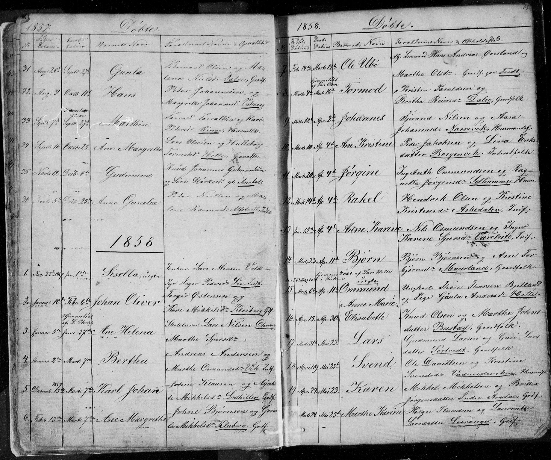 Nedstrand sokneprestkontor, SAST/A-101841/01/V: Parish register (copy) no. B 3, 1848-1933, p. 13