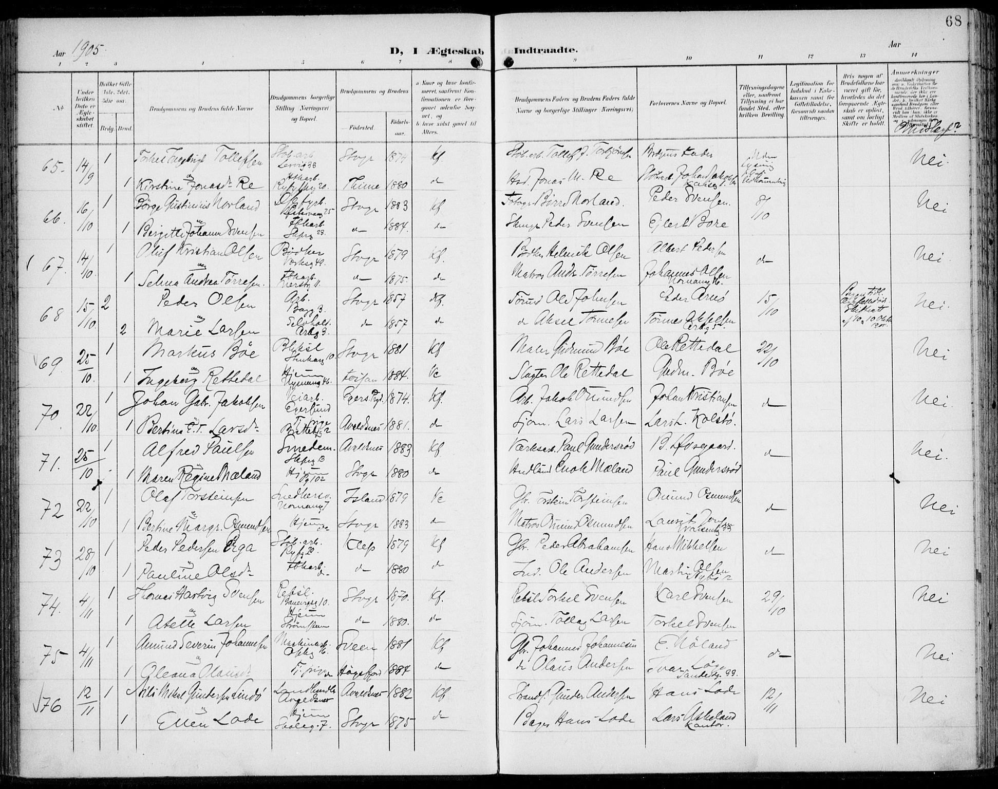 St. Johannes sokneprestkontor, AV/SAST-A-101814/002/B/L0001: Parish register (official) no. A 8, 1899-1917, p. 68