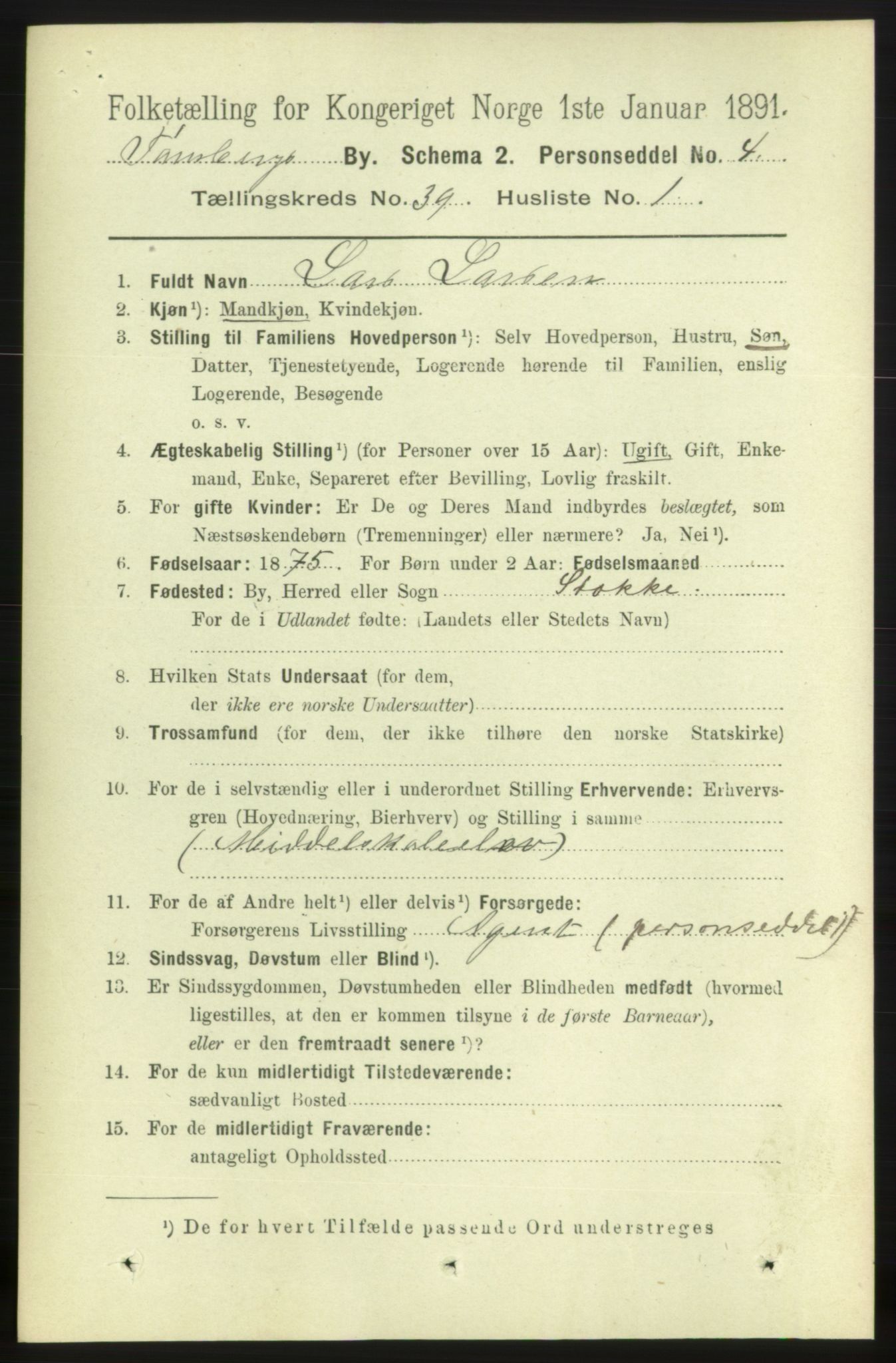 RA, 1891 census for 0705 Tønsberg, 1891, p. 8277