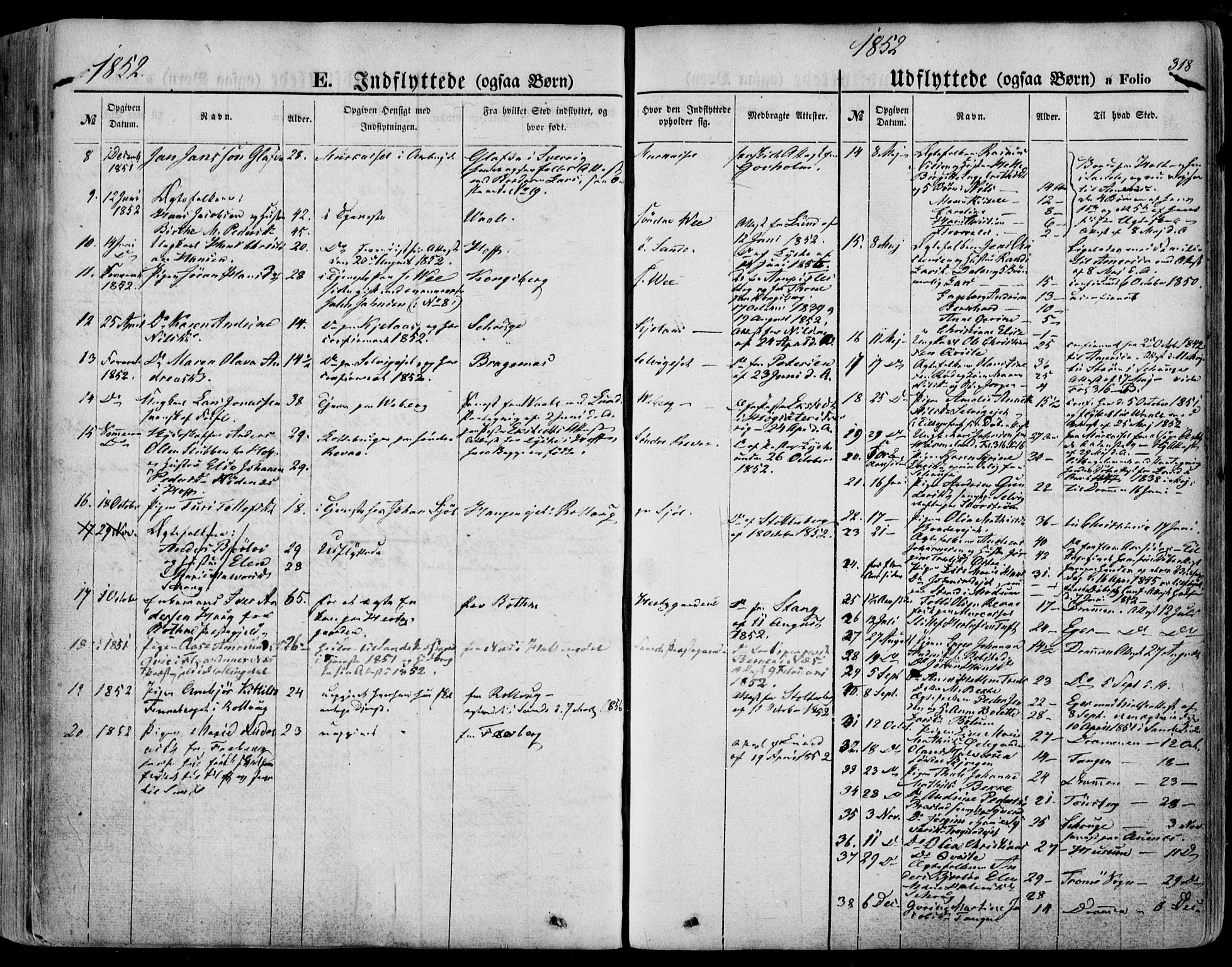 Sande Kirkebøker, SAKO/A-53/F/Fa/L0004: Parish register (official) no. 4, 1847-1864, p. 318