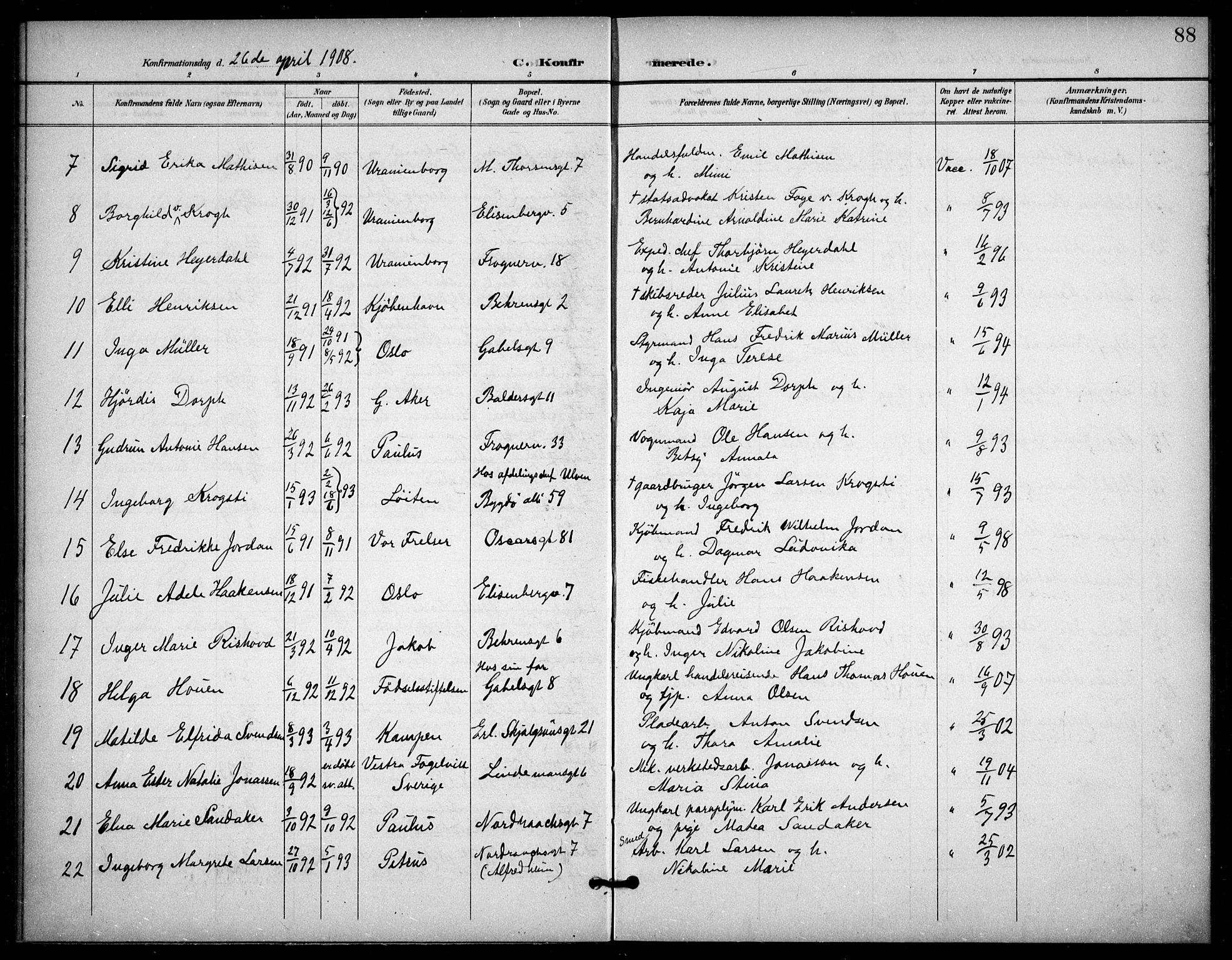 Frogner prestekontor Kirkebøker, AV/SAO-A-10886/F/Fa/L0001: Parish register (official) no. 1, 1898-1916, p. 88
