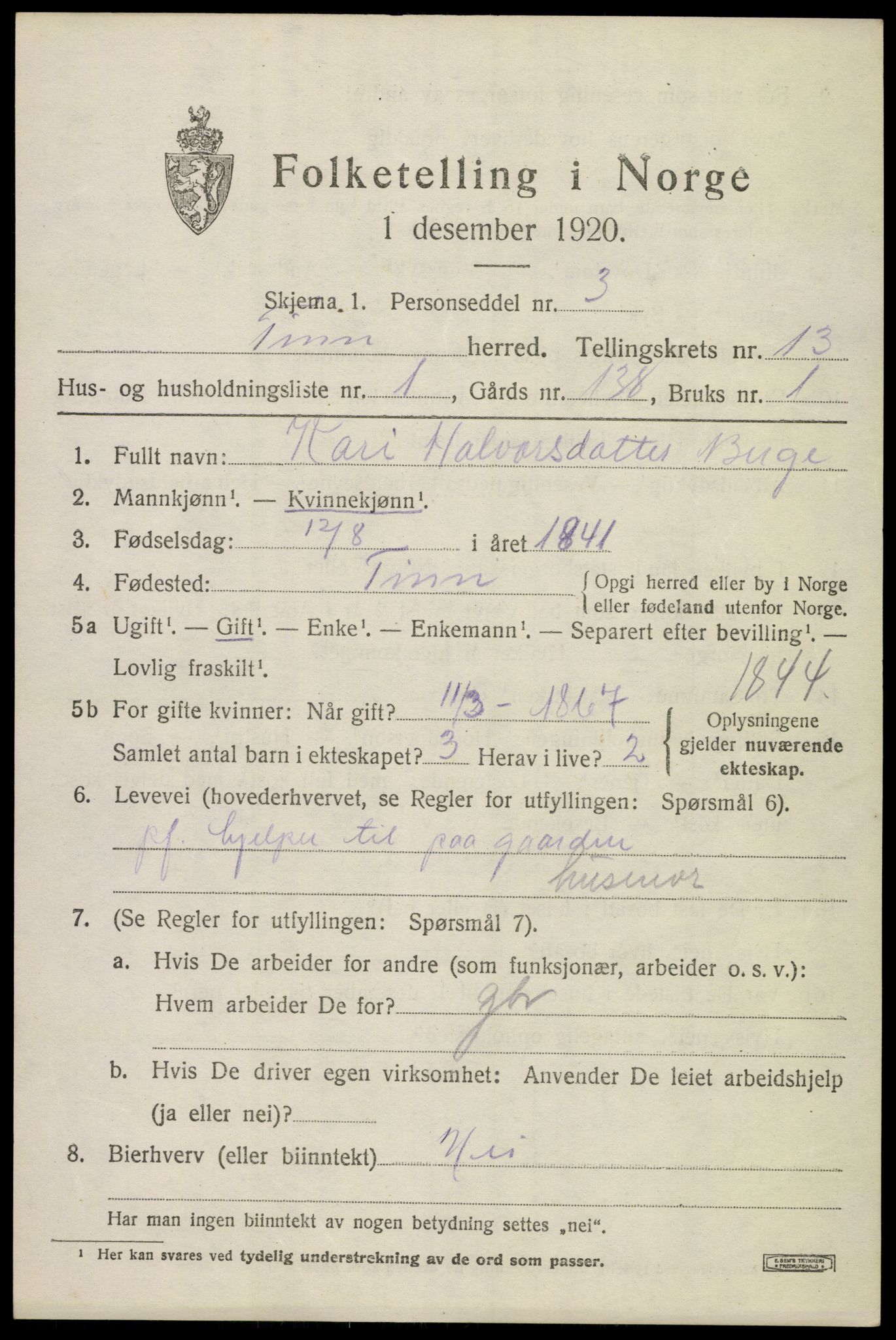 SAKO, 1920 census for Tinn, 1920, p. 8150