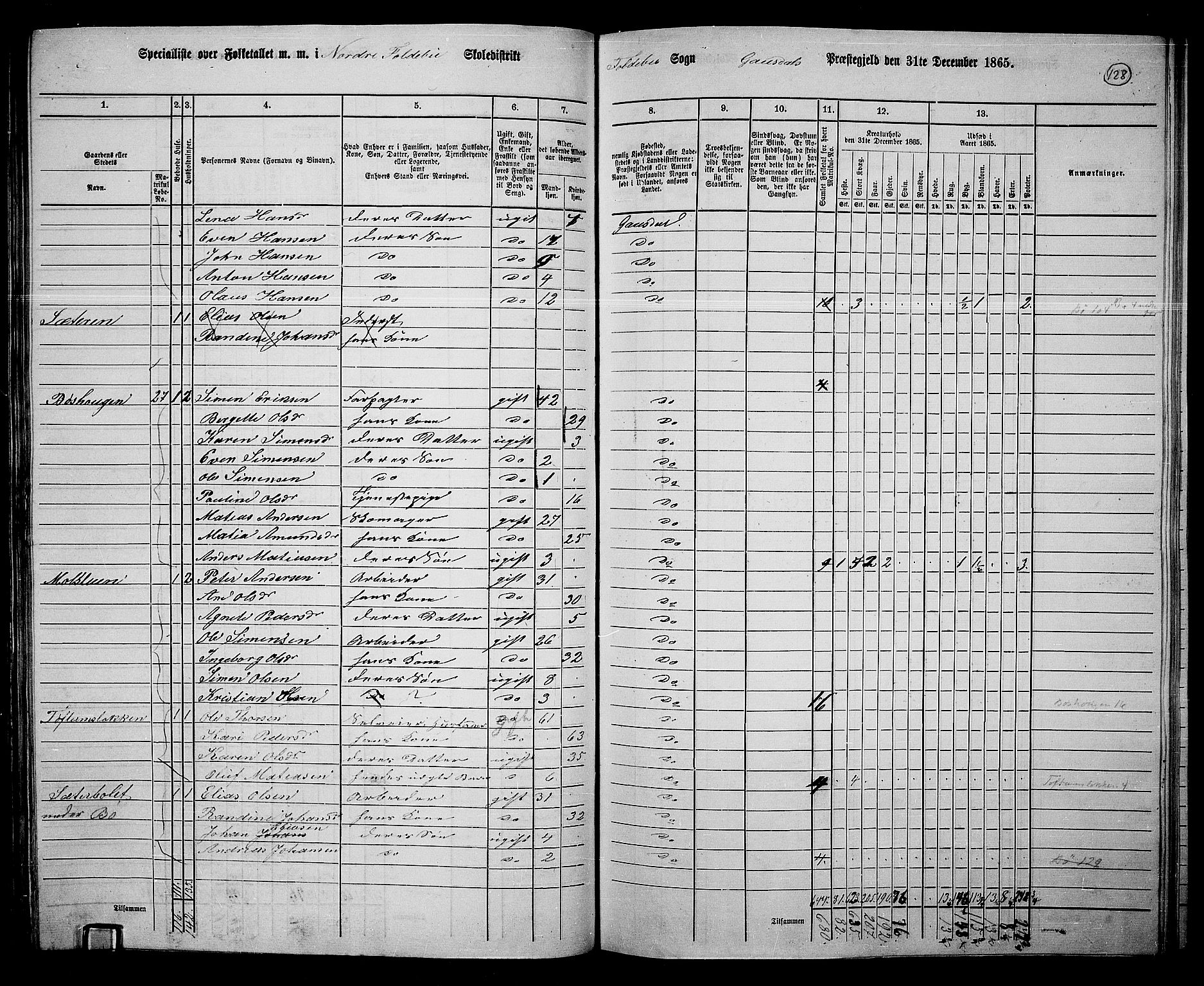 RA, 1865 census for Gausdal, 1865, p. 113