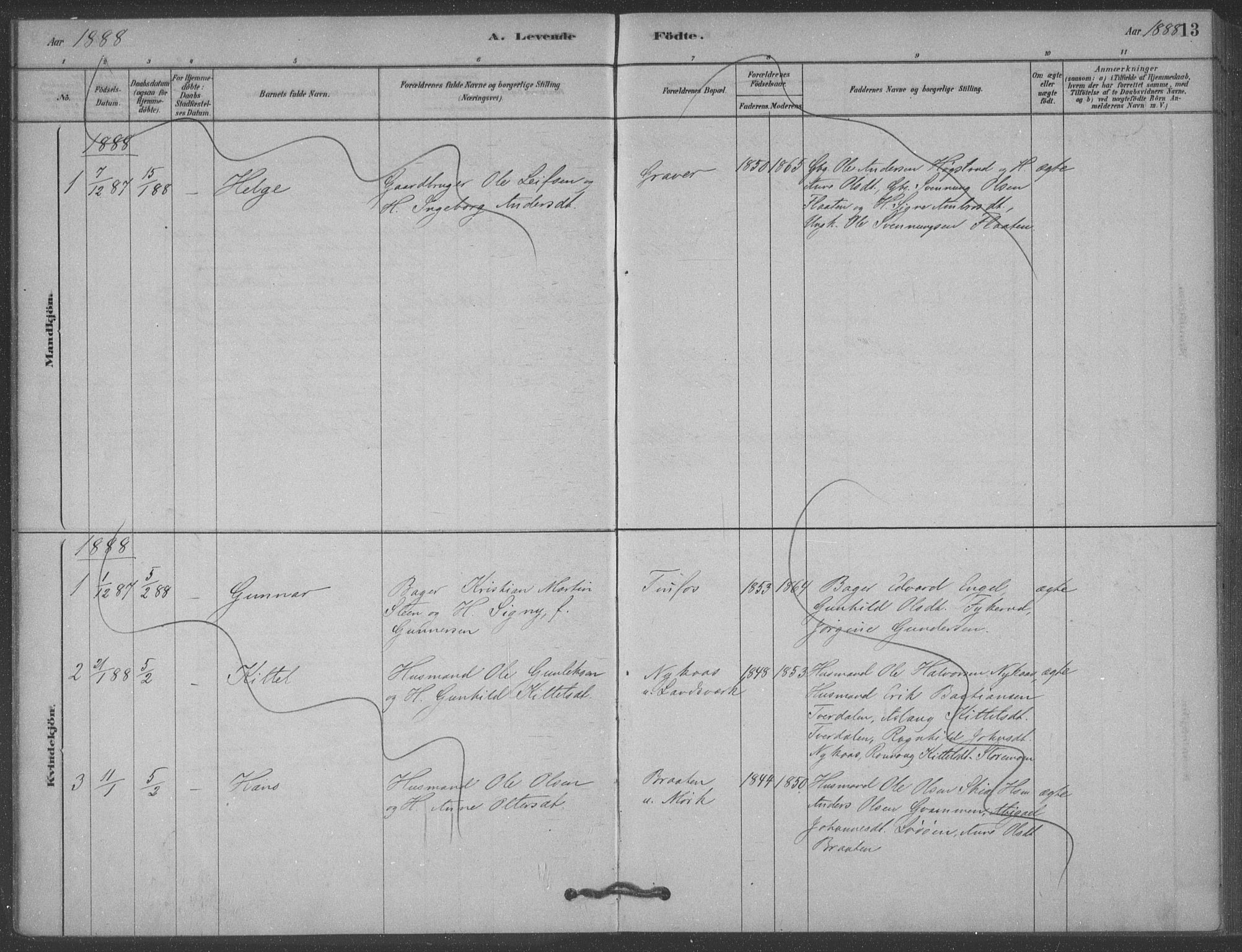 Heddal kirkebøker, AV/SAKO-A-268/F/Fb/L0002: Parish register (official) no. II 2, 1878-1913, p. 13