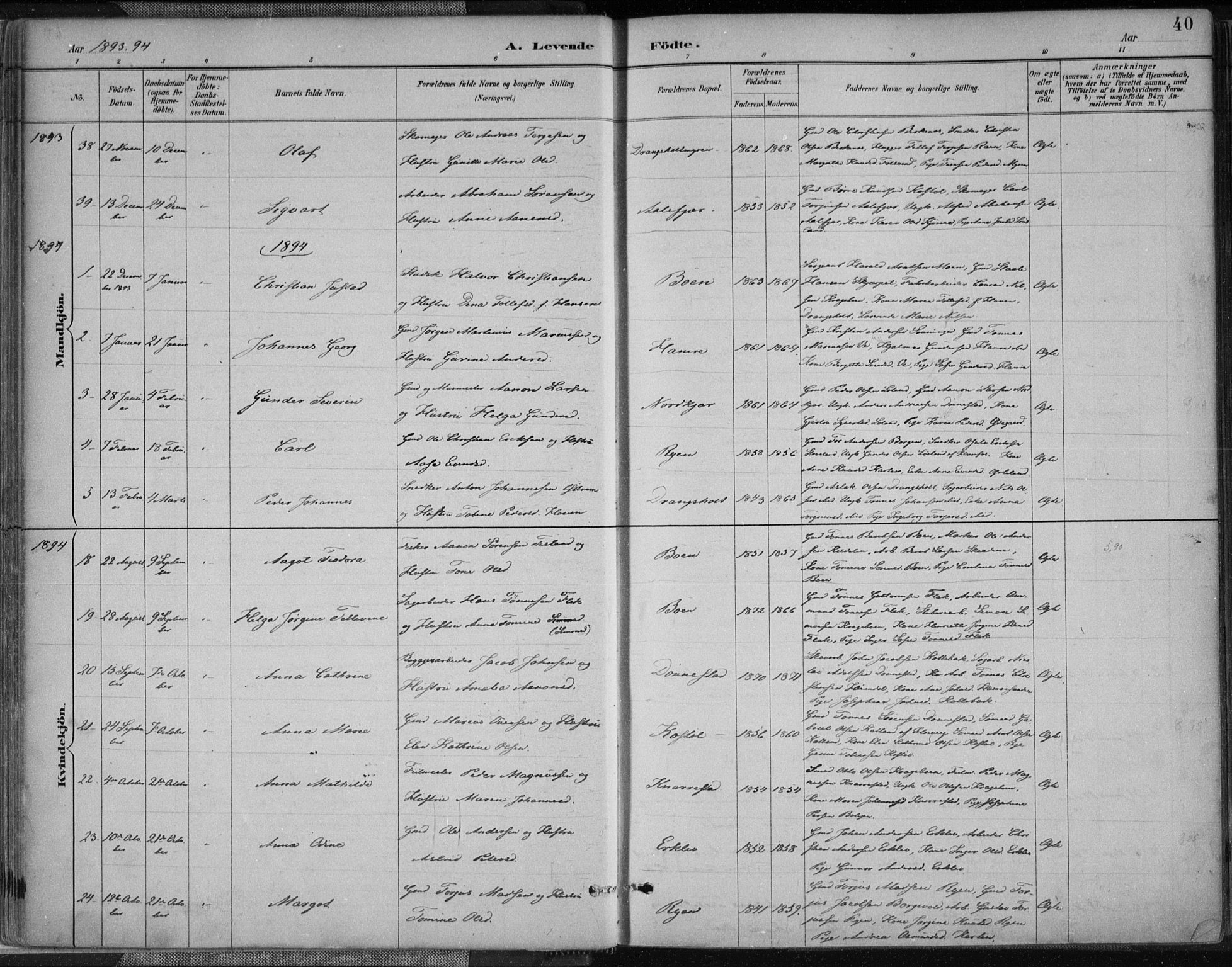 Tveit sokneprestkontor, AV/SAK-1111-0043/F/Fa/L0007: Parish register (official) no. A 7, 1887-1908, p. 40