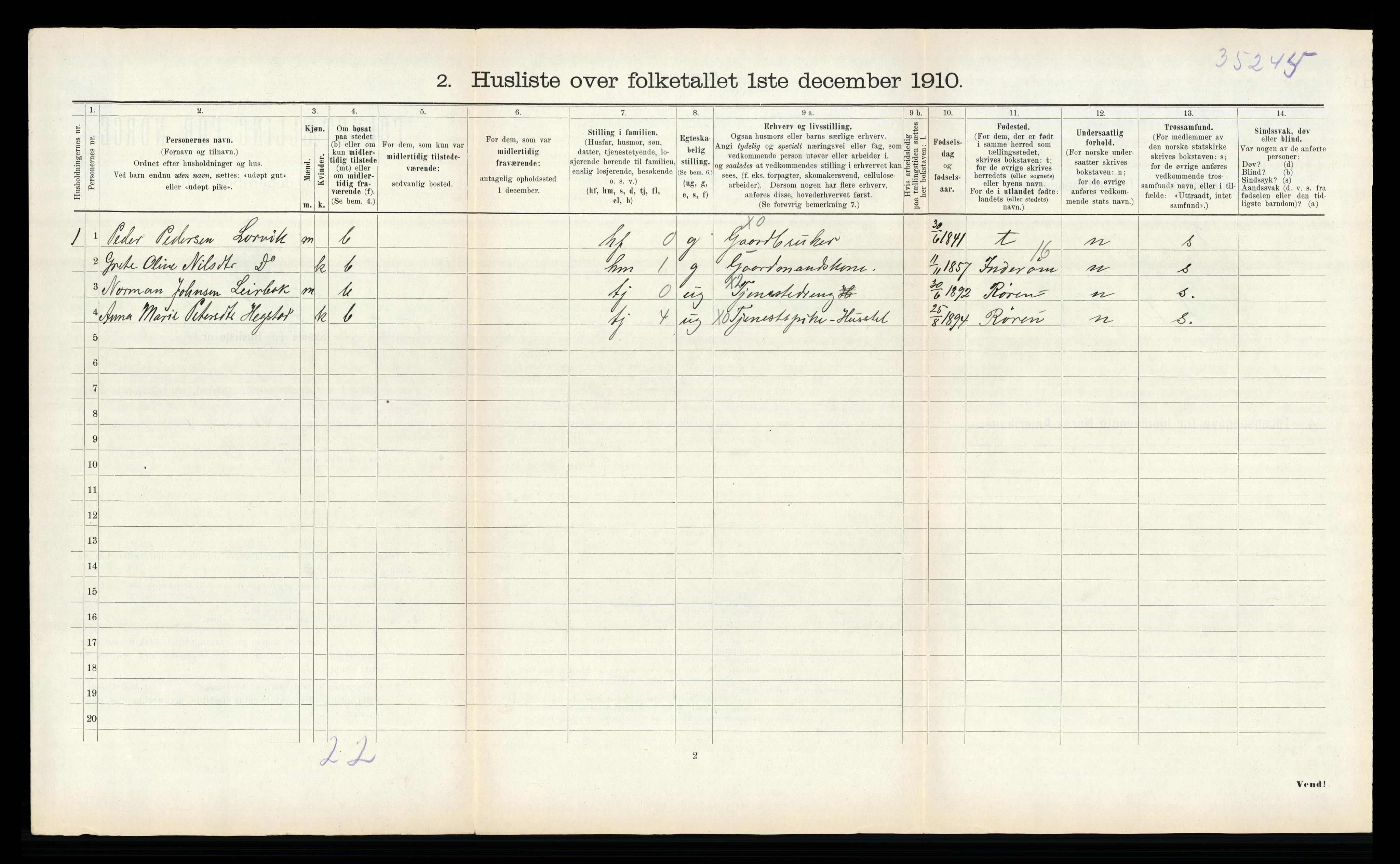 RA, 1910 census for Sparbu, 1910, p. 459