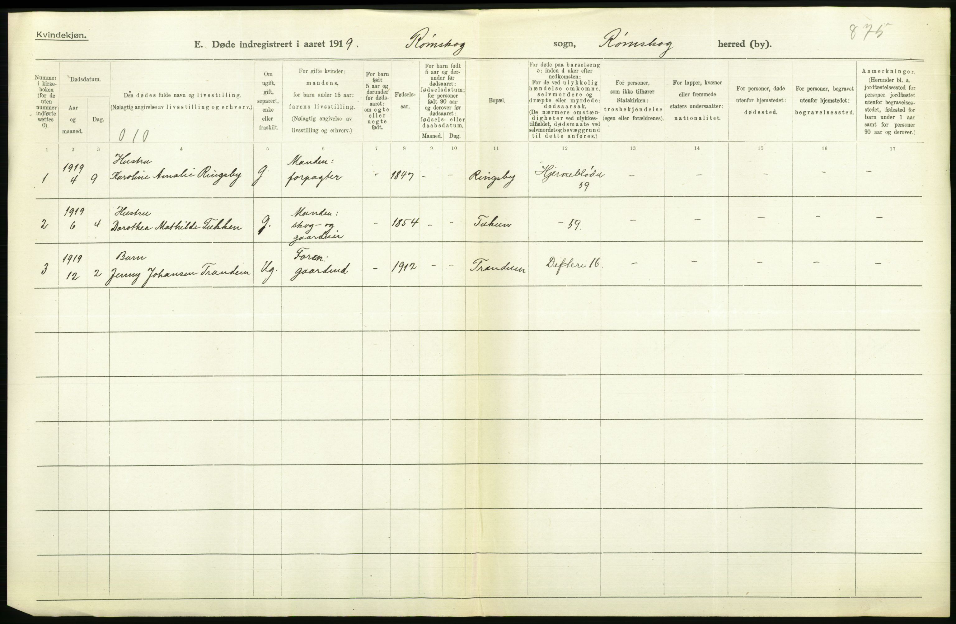 Statistisk sentralbyrå, Sosiodemografiske emner, Befolkning, RA/S-2228/D/Df/Dfb/Dfbi/L0003: Østfold fylke: Døde. Bygder og byer., 1919