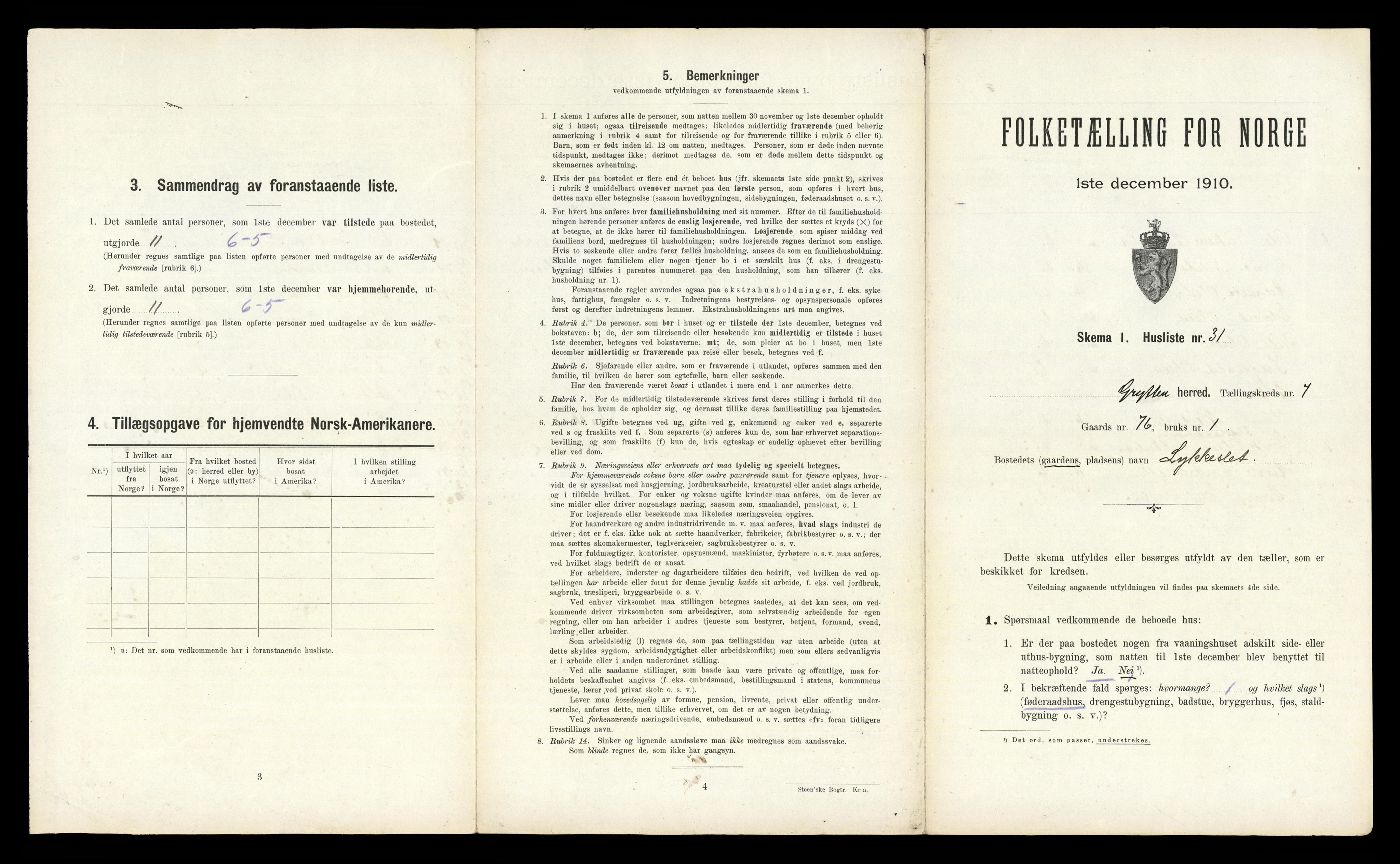 RA, 1910 census for Grytten, 1910, p. 616