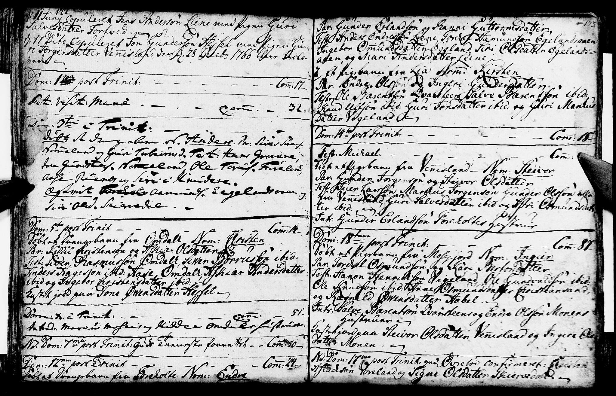 Vennesla sokneprestkontor, AV/SAK-1111-0045/Fa/Fab/L0001: Parish register (official) no. A 1, 1741-1794, p. 172-173