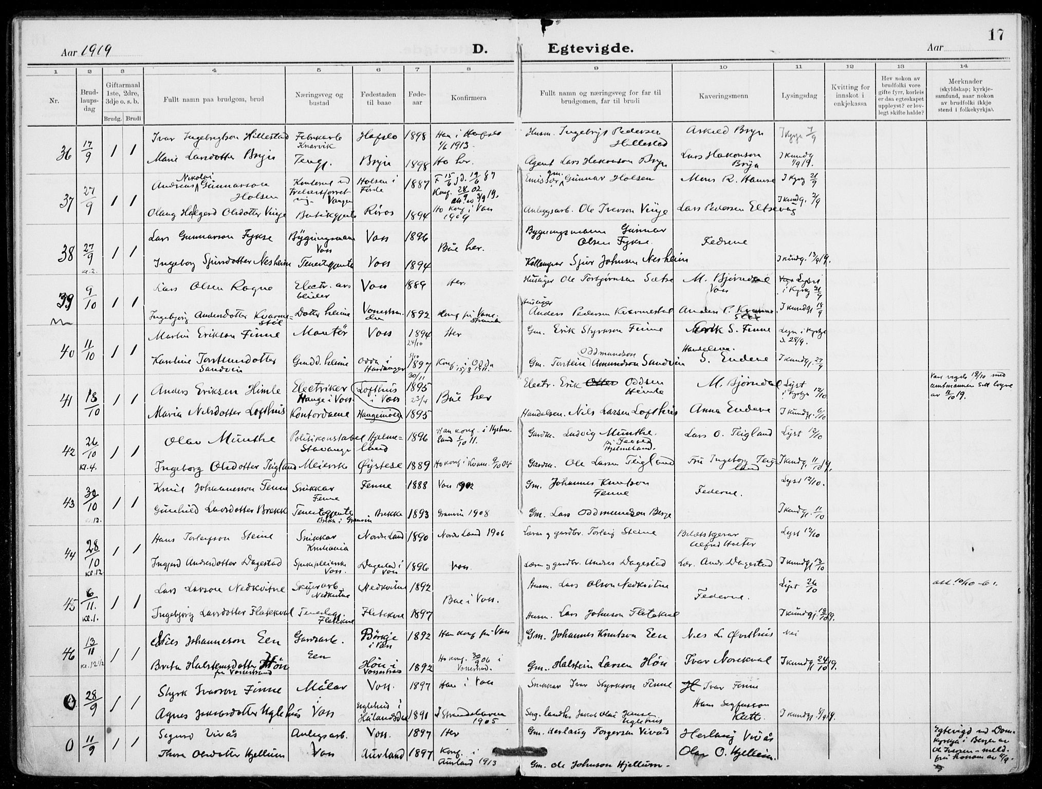 Voss sokneprestembete, AV/SAB-A-79001/H/Haa: Parish register (official) no. C  2, 1916-1932, p. 17