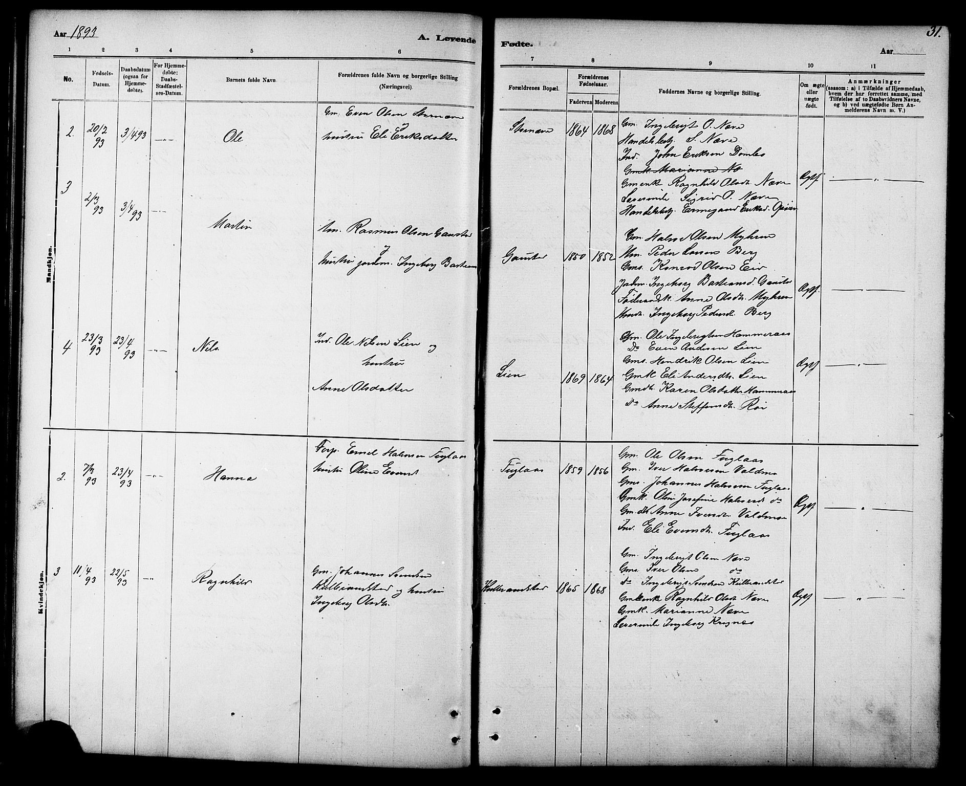 Ministerialprotokoller, klokkerbøker og fødselsregistre - Sør-Trøndelag, AV/SAT-A-1456/694/L1132: Parish register (copy) no. 694C04, 1887-1914, p. 31