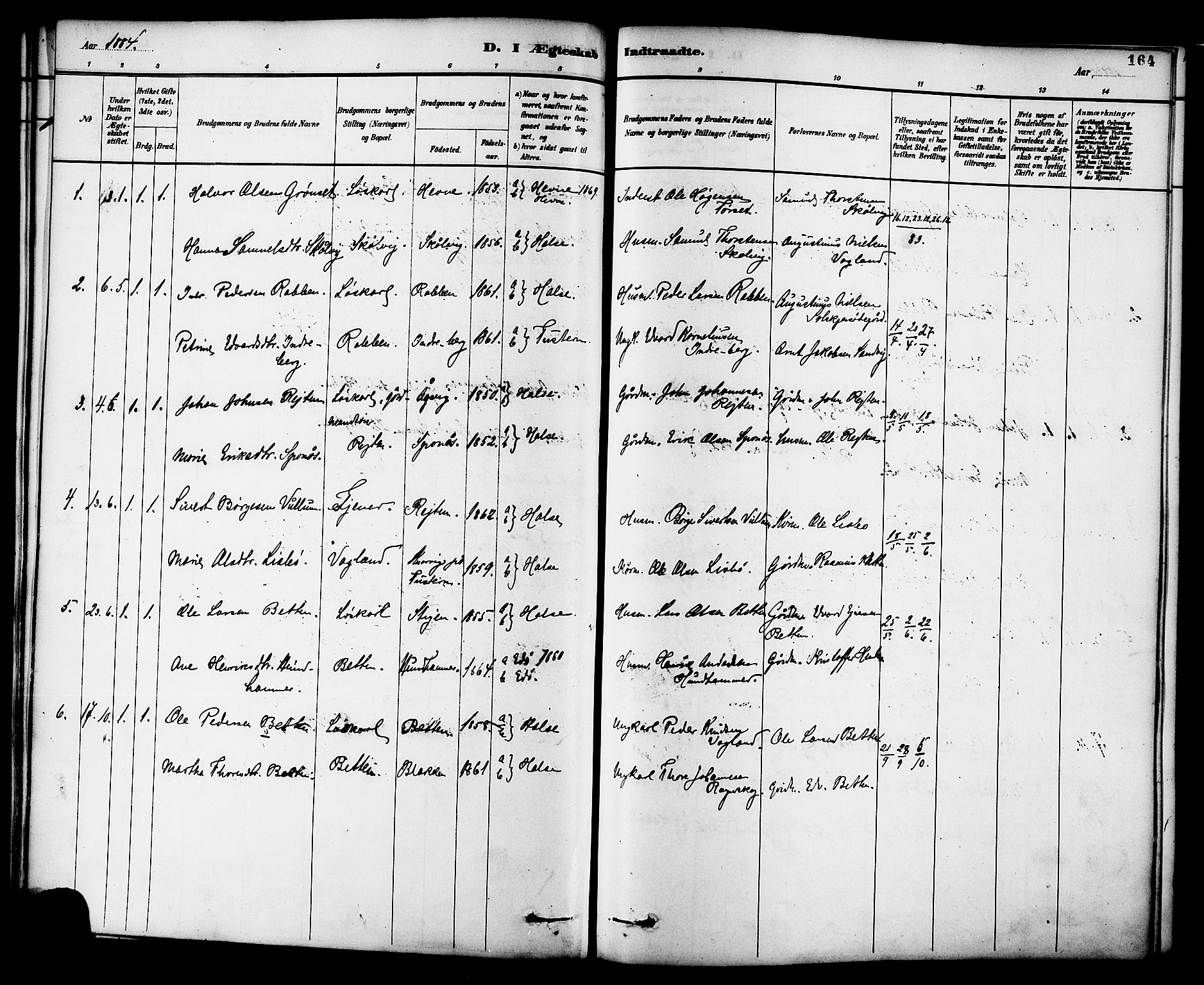 Ministerialprotokoller, klokkerbøker og fødselsregistre - Møre og Romsdal, SAT/A-1454/576/L0885: Parish register (official) no. 576A03, 1880-1898, p. 164