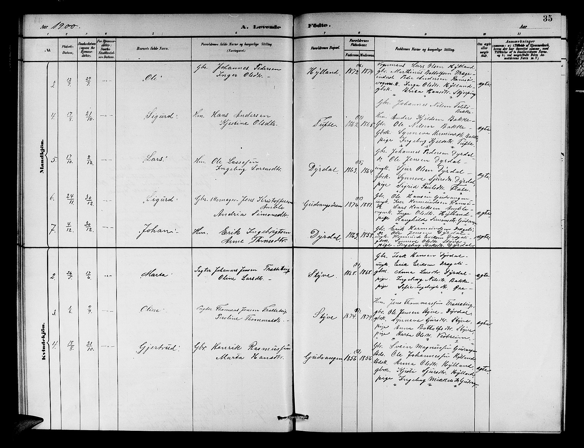 Aurland sokneprestembete, AV/SAB-A-99937/H/Hb/Hbc/L0002: Parish register (copy) no. C 2, 1883-1900, p. 35