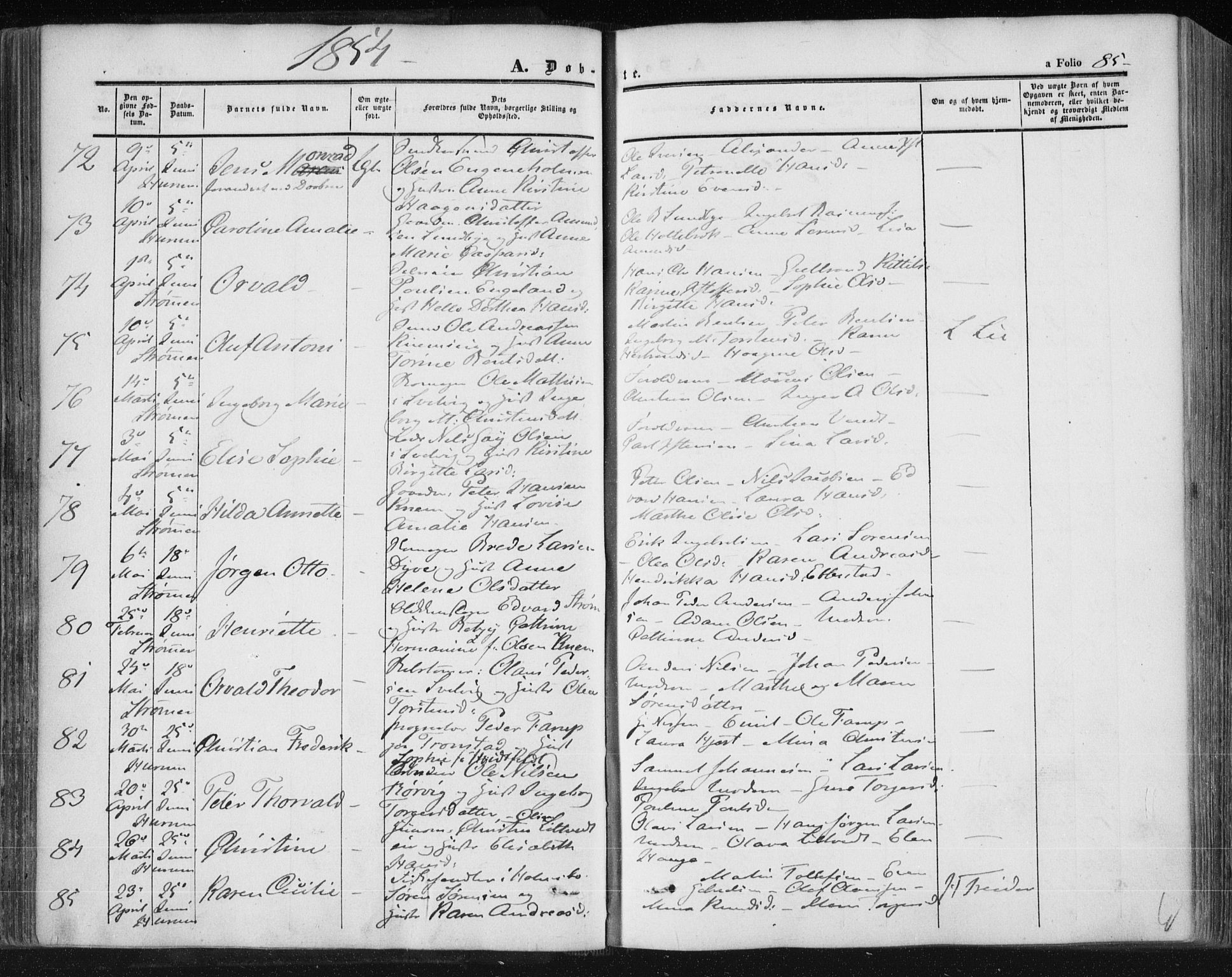 Hurum kirkebøker, SAKO/A-229/F/Fa/L0011: Parish register (official) no. 11, 1847-1860, p. 85