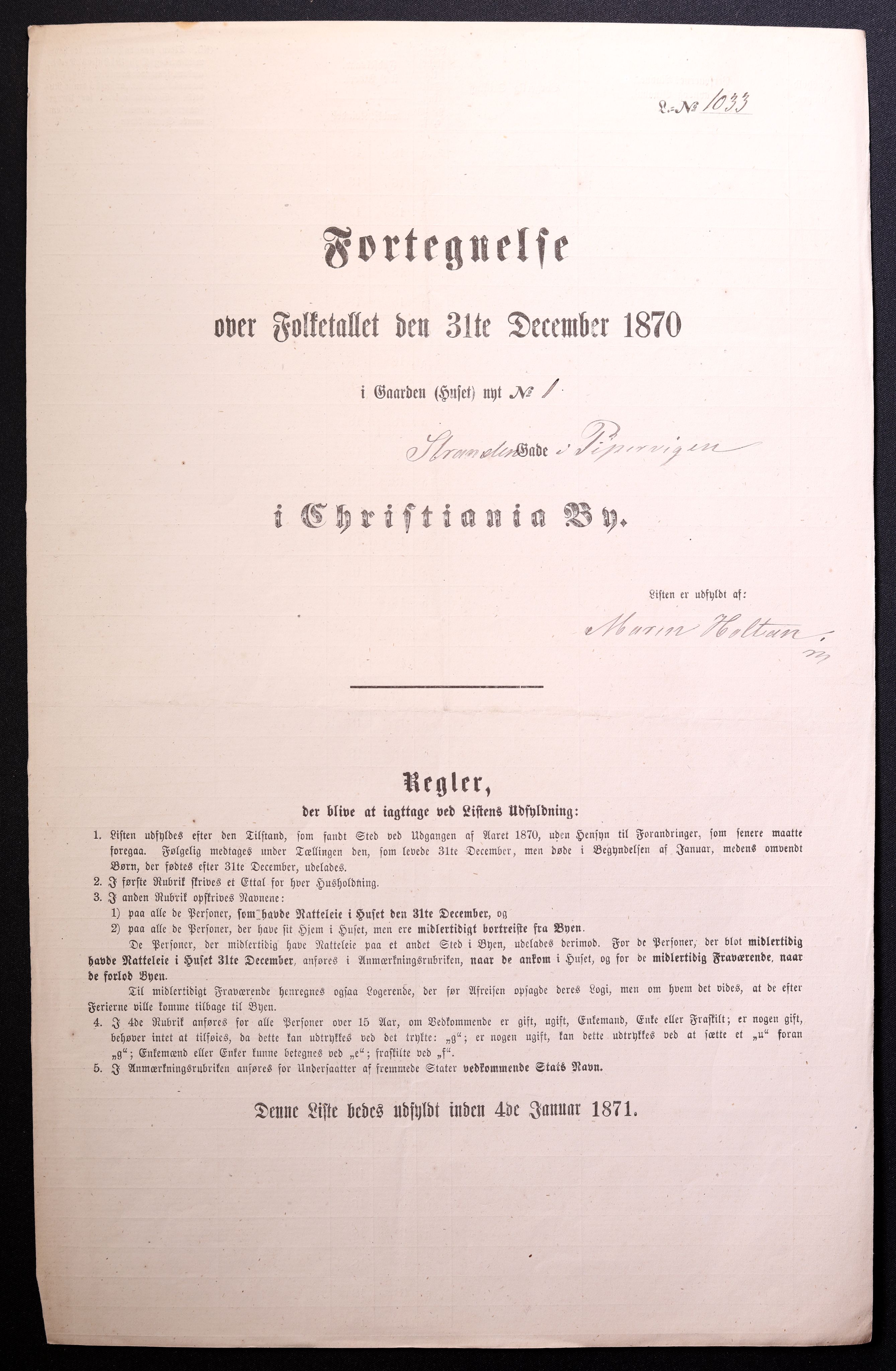 RA, 1870 census for 0301 Kristiania, 1870, p. 3961